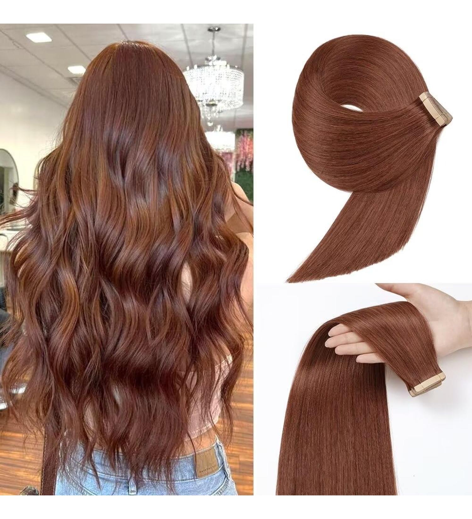 Yddm Dark Red Brown Tape-In Extensions | 20PCs 60cm 50g | Real Hair Skin Weft for Seamless Look | 24-Inch Length - Buy Online on GoSupps.com