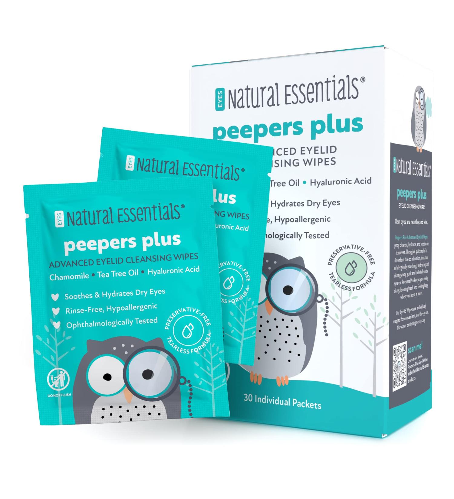 Peepers Plus Advanced Eyelid Wipes by Natural Essentials - Hydrating Eye Wipes with Hyaluronic Acid & Tea Tree Oil for Allergy Relief, Dry Eyes, Blepharitis & Conjunctivitis - Buy Online on GoSupps.com