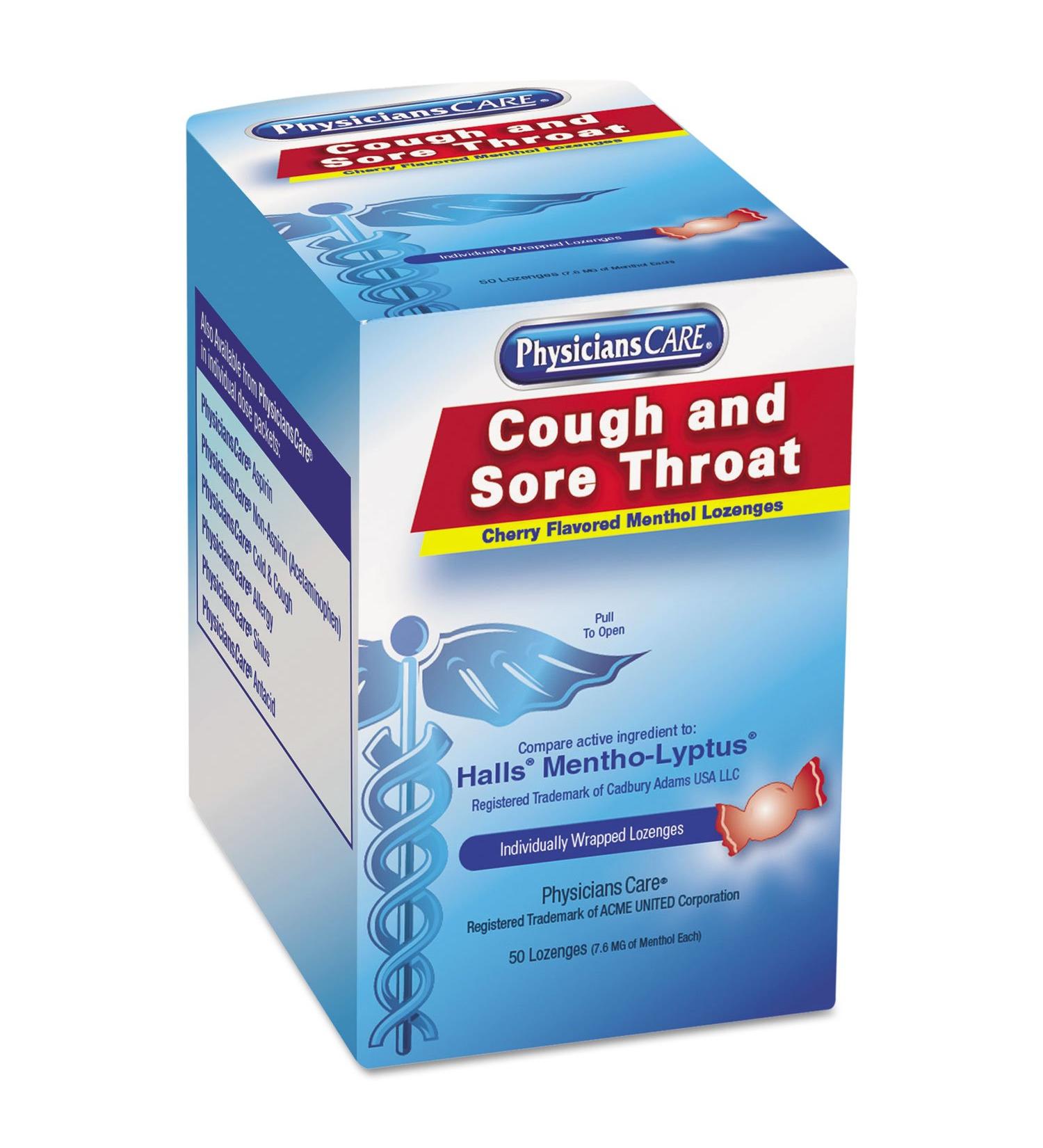 PhysiciansCare 90306 Cough and Sore Throat Cherry Menthol Lozenges 50 Individually Wrapped per Box - Buy Online on GoSupps.com