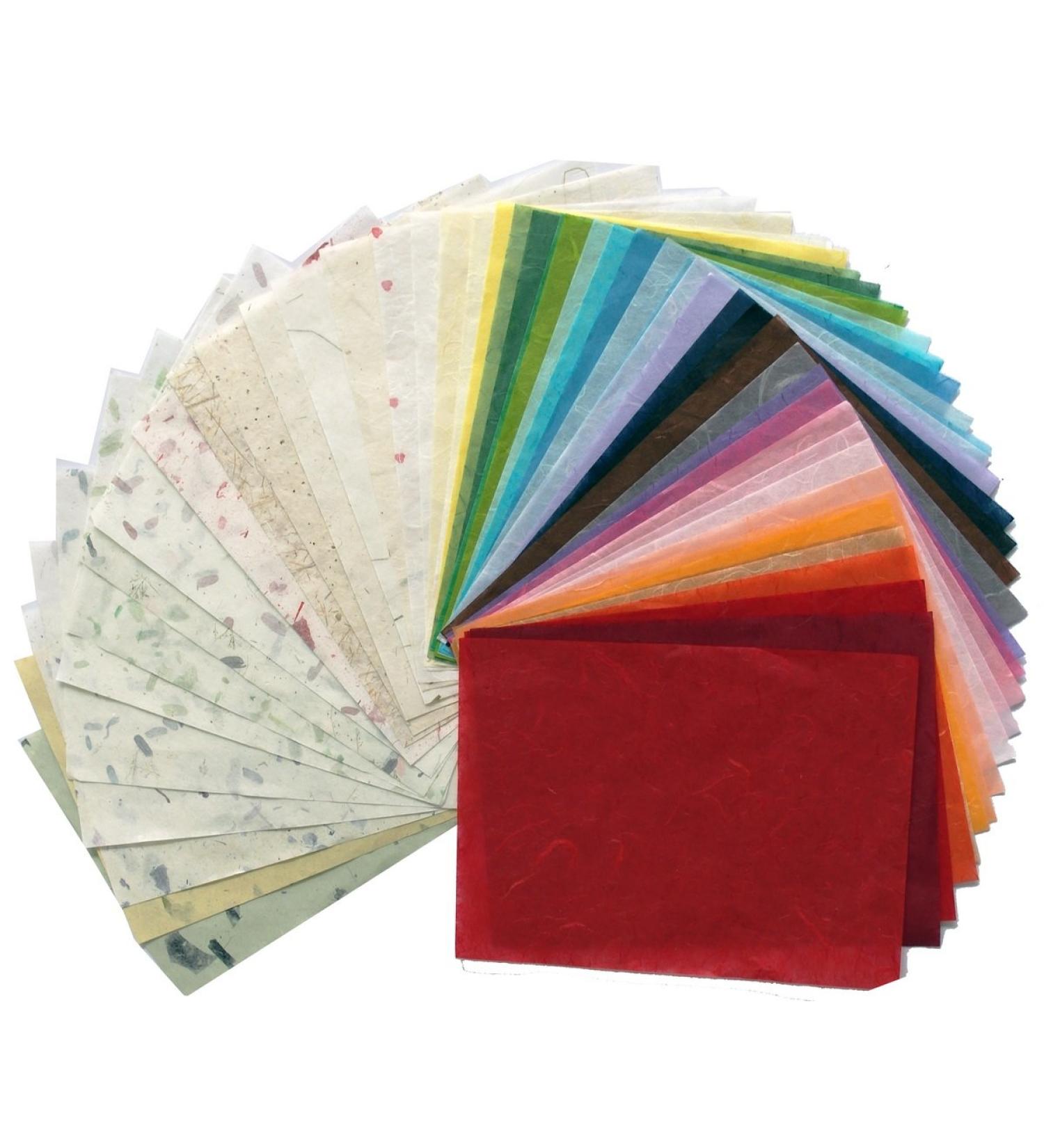 Mulberry Paper Stock 65 Handmade Tissue Sheets 8.5x11 for Origami - Natural Fiber Design in Red, Green, Blue, Yellow - Buy Online on GoSupps.com