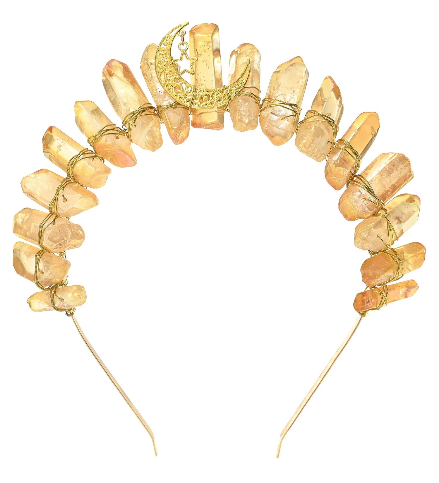 Raw Crystal Quartz Moon Goddess Crown Tiara - Amber Mermaid Wedding Headpiece - Buy Online on GoSupps.com