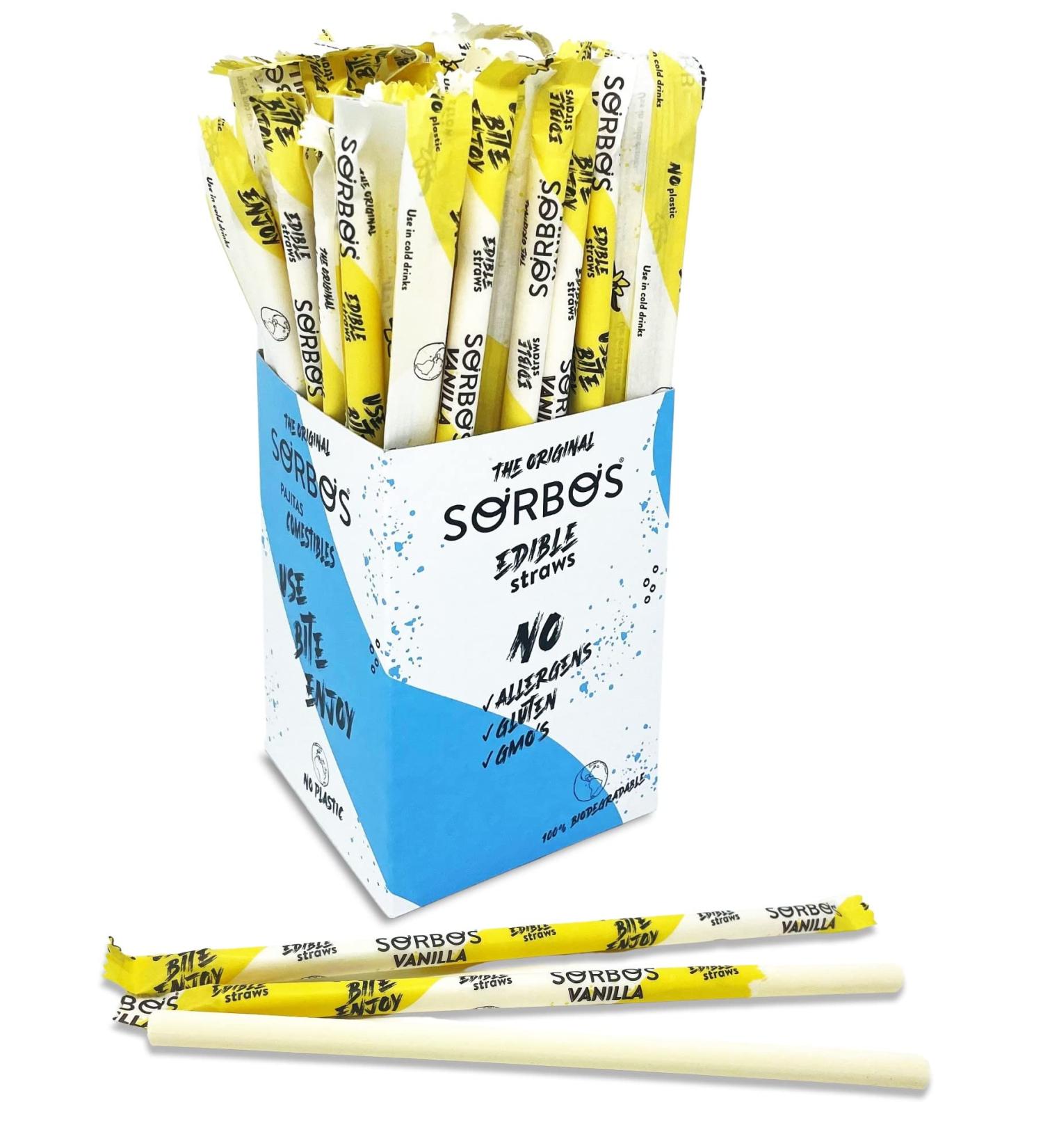 Sorbos Edible Straws Vanilla Flavored Sustainable Individually Packaged No Plastic No Allergens No Gluten Eco Friendly 7.4 inches long (Pack of 200) - Buy Online on GoSupps.com