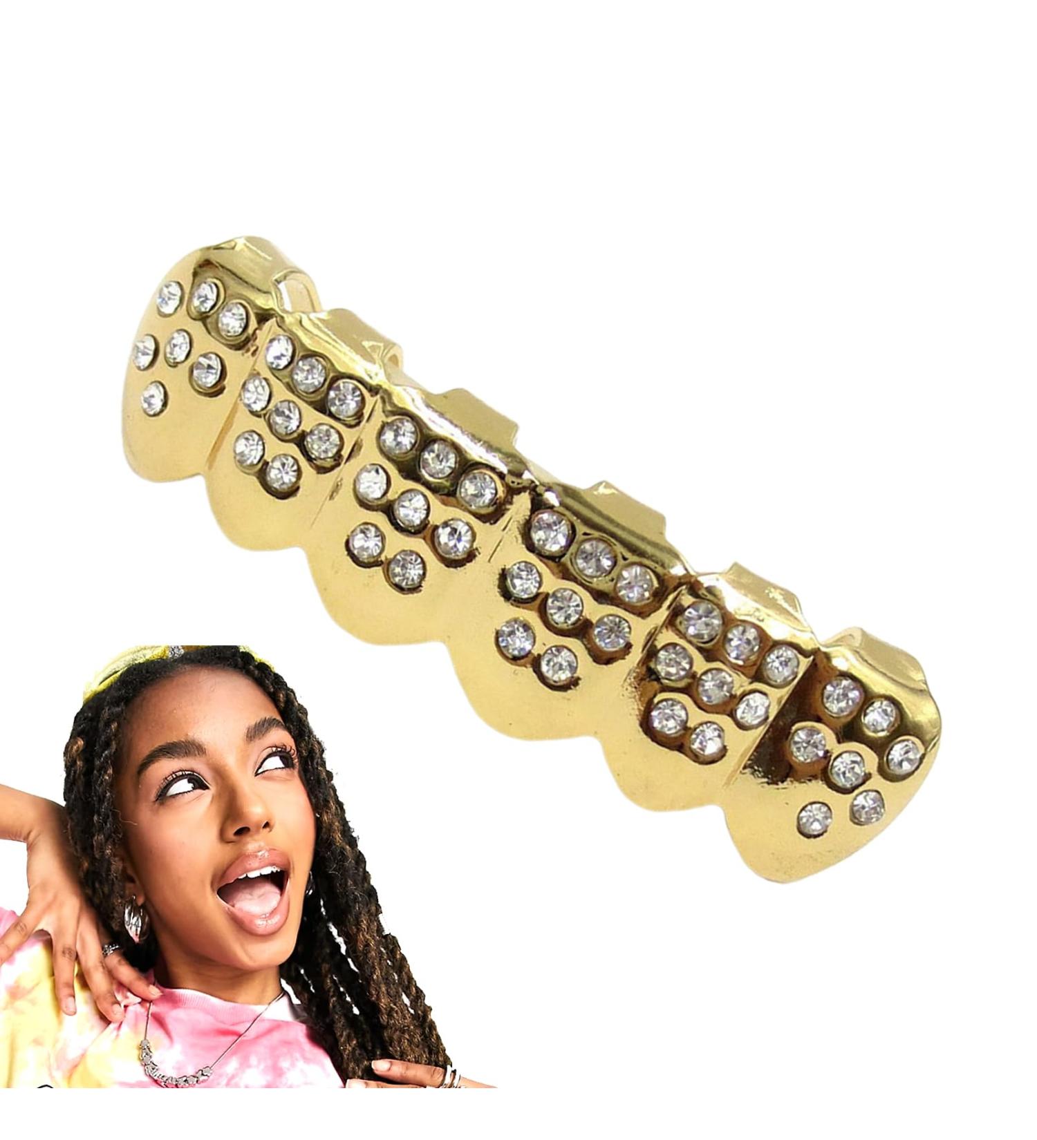 Hip-hop Teeth Grills Gold Tooth Grillz Shimmering Rhinestone Hip-Hop Grillz Gold-Plated Cosplay Tooth Accessories Portable Grillz for Teeth Costume Tooth Jewelry Teeth Caps lower teeth - Buy Online on GoSupps.com