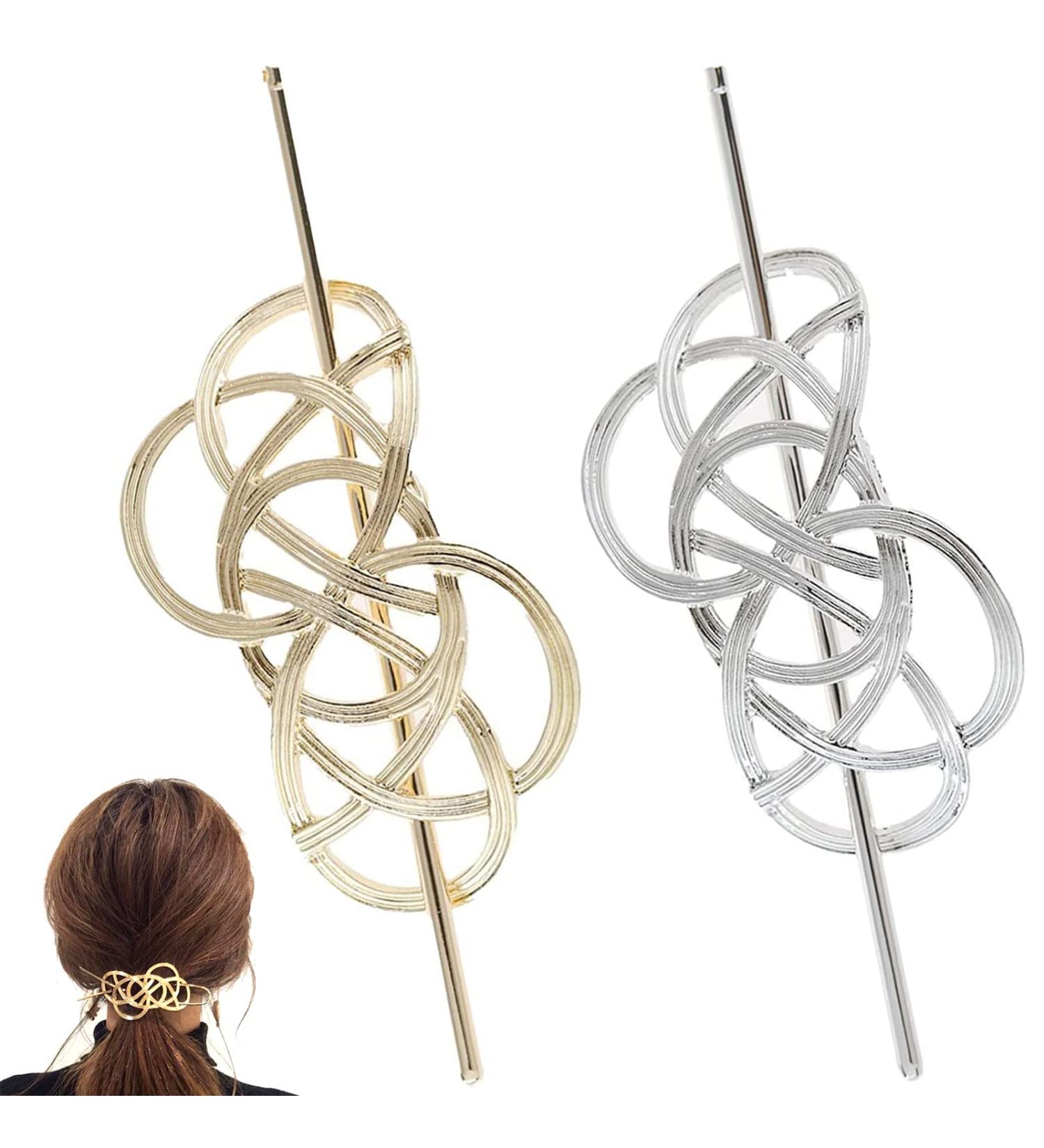 Elegant Retro Hair Needles | 2 Vintage Metal Hair Clips for Women | Hollow Out Geometric Chinese Hair Sticks & Headgear - Buy Online on GoSupps.com