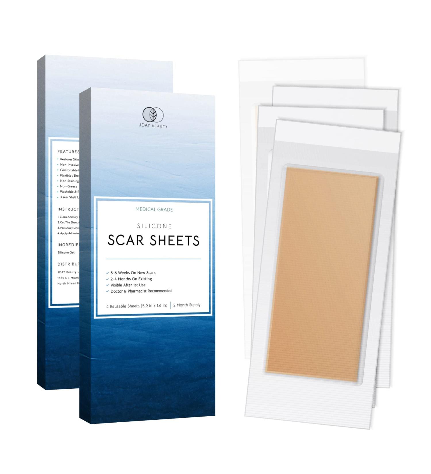 Silicone Scar Removal Sheets - Reusable & Waterproof Patches for C-Section, Burn, Acne, Stretch Marks - 4 Sheets - Buy Online on GoSupps.com