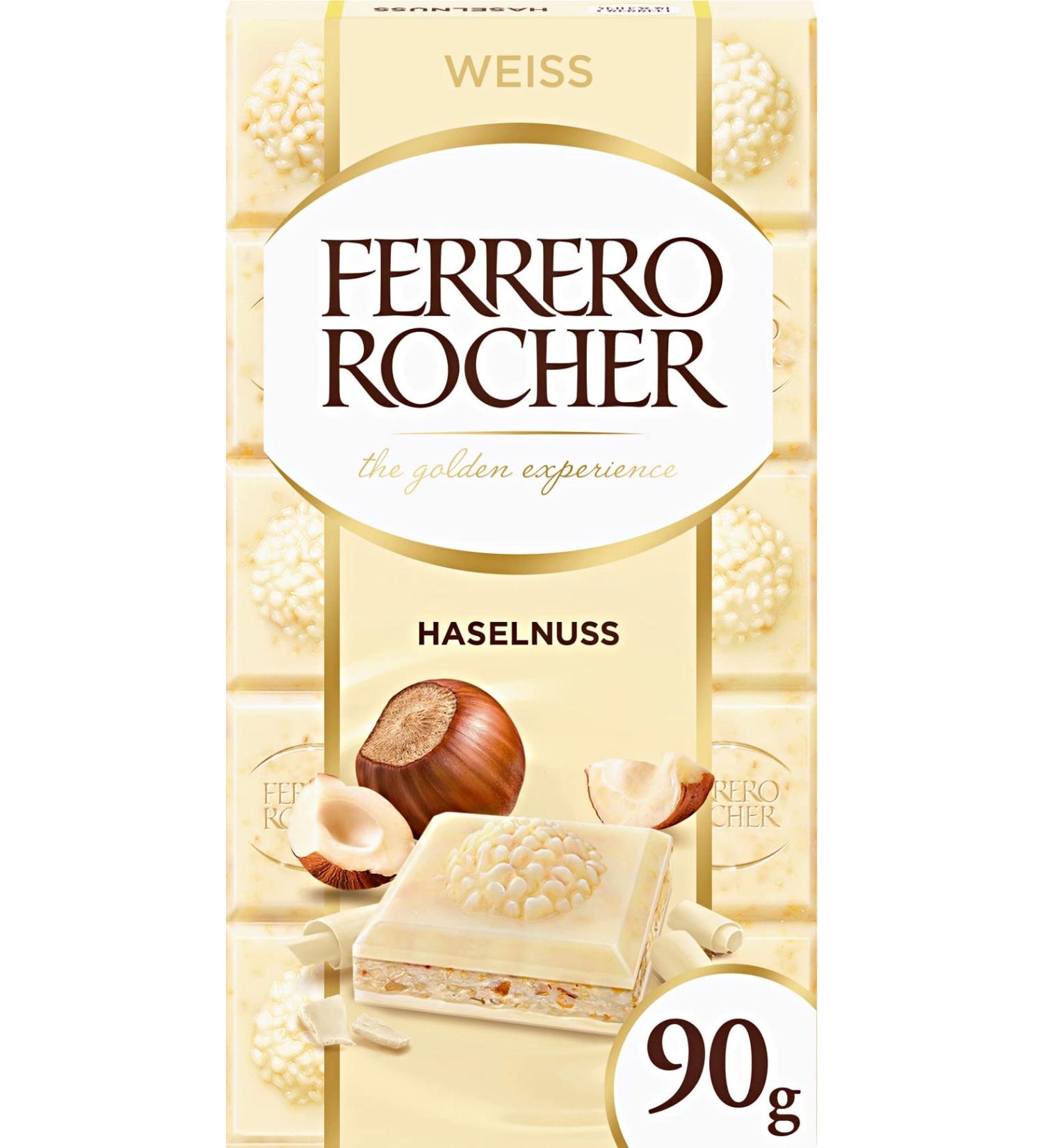  Ferrero Ferrero Rocher Pack of 3 white chocolate bars with hazelnuts 90g White chocolate filled with hazelnut cream and hazelnut pieces - Buy Online on GoSupps.com