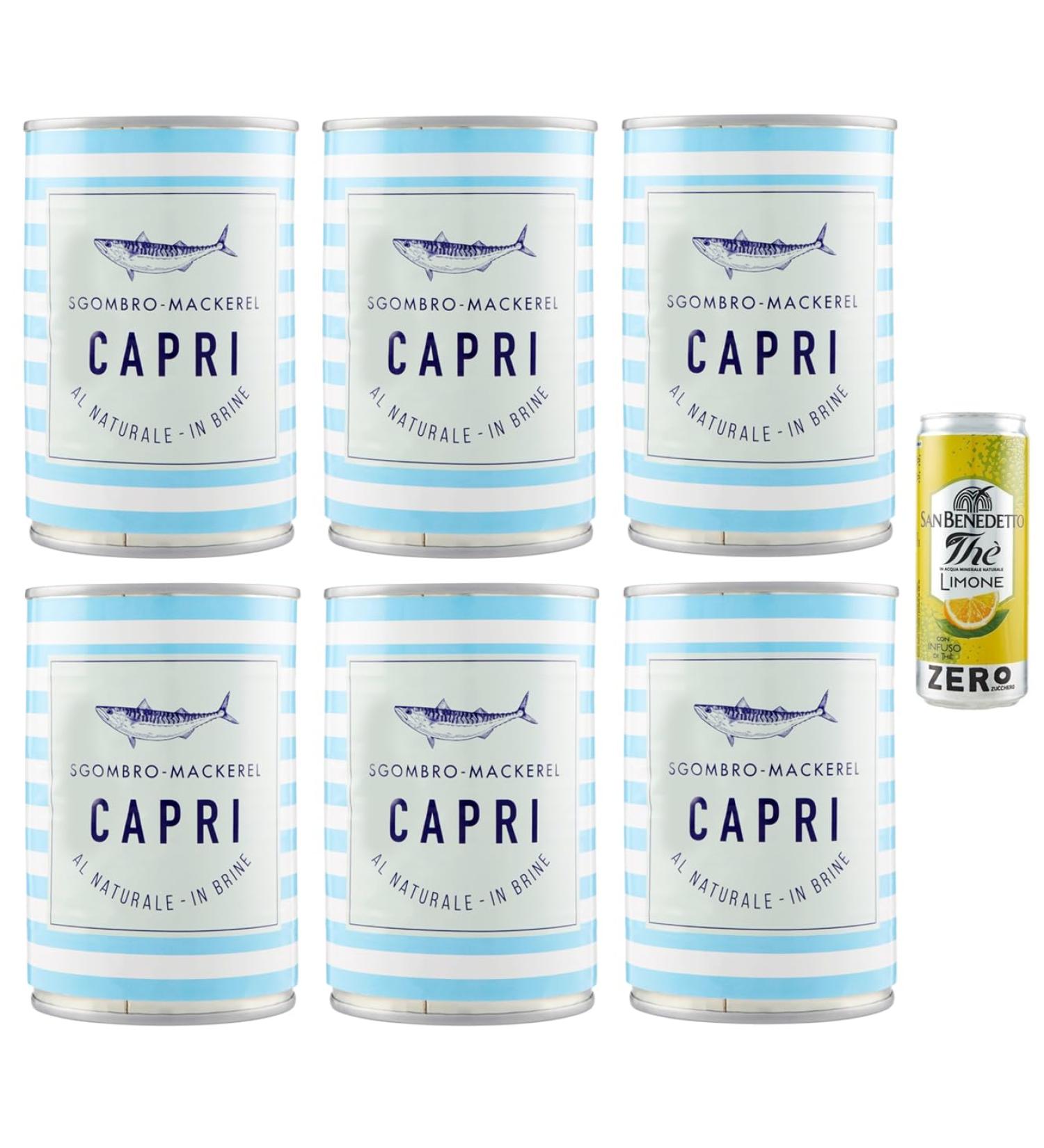  San Benedetto Capri Sgombro al Naturale - Natural mackerel - Box of 425 g + 1 bag of iced tea San Benedetto with lemon - Without sugar - Box of 330 ml - Buy Online on GoSupps.com