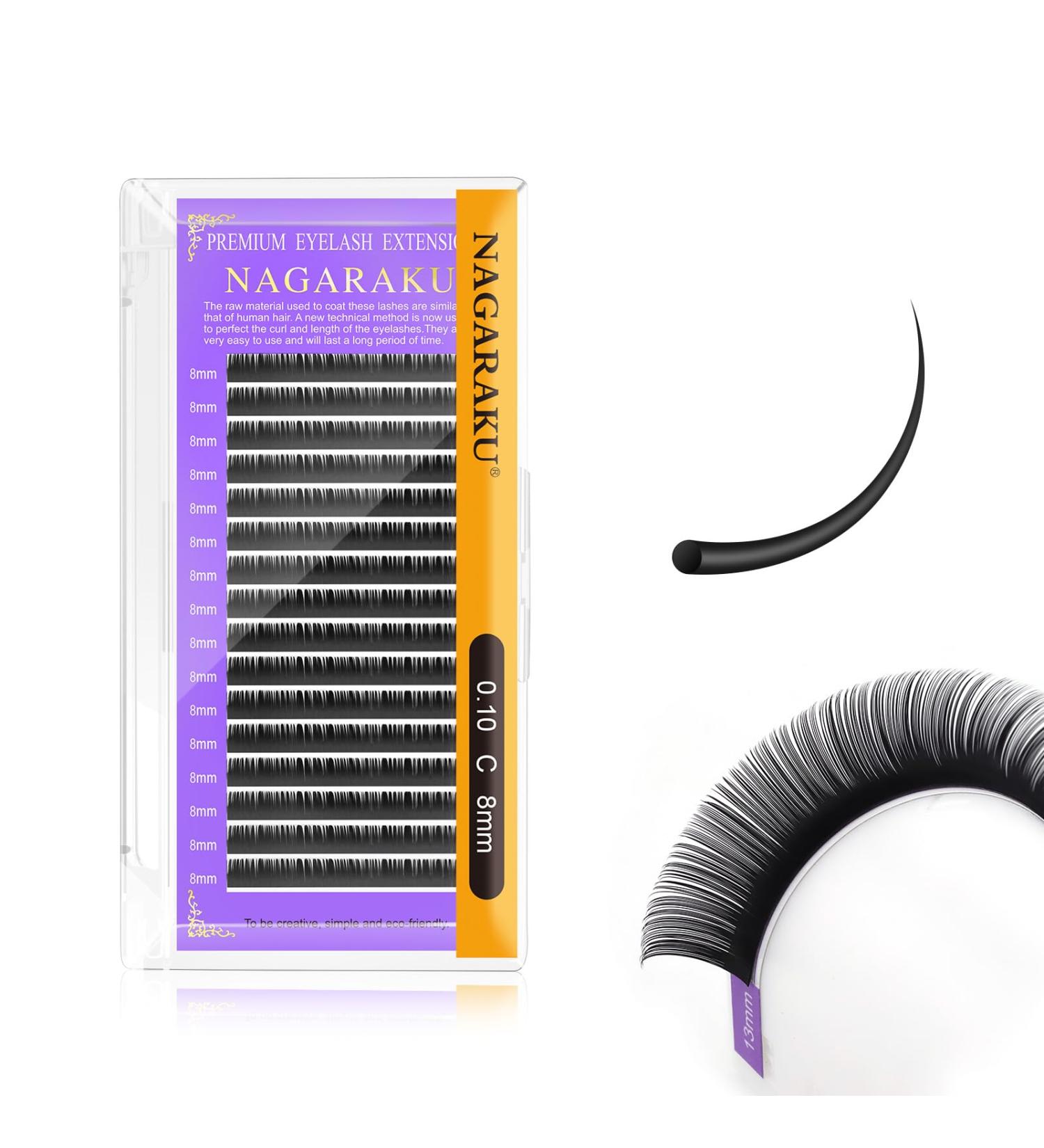 Nagaraku Individual Eyelash Extensions - Permanent Volume | 8mm C Curl 0.10mm Thick - Matte Black - Buy Online on GoSupps.com