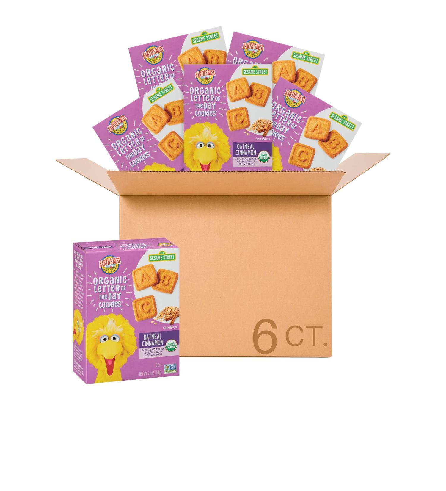 Earth's Best Organic Sesame Street Toddler Snacks - Oatmeal Cinnamon Letter Cookies (6-Pack, 5.3 Oz) - Buy Online on GoSupps.com