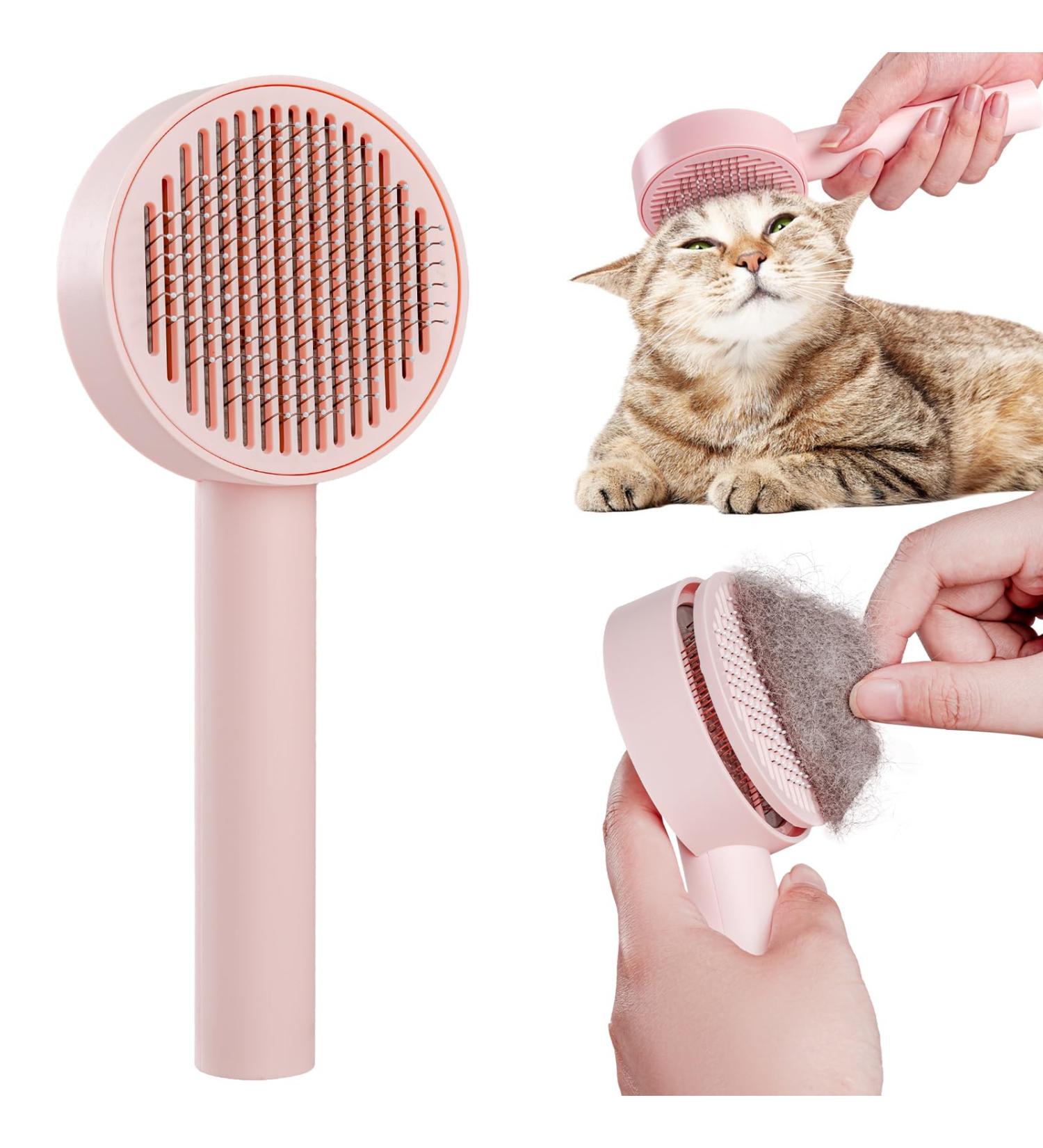 Self-Cleaning Pet Brush for Cats - Effortlessly Remove Loose Hair & Matting Long & Short Hair - Pink - Buy Online on GoSupps.com