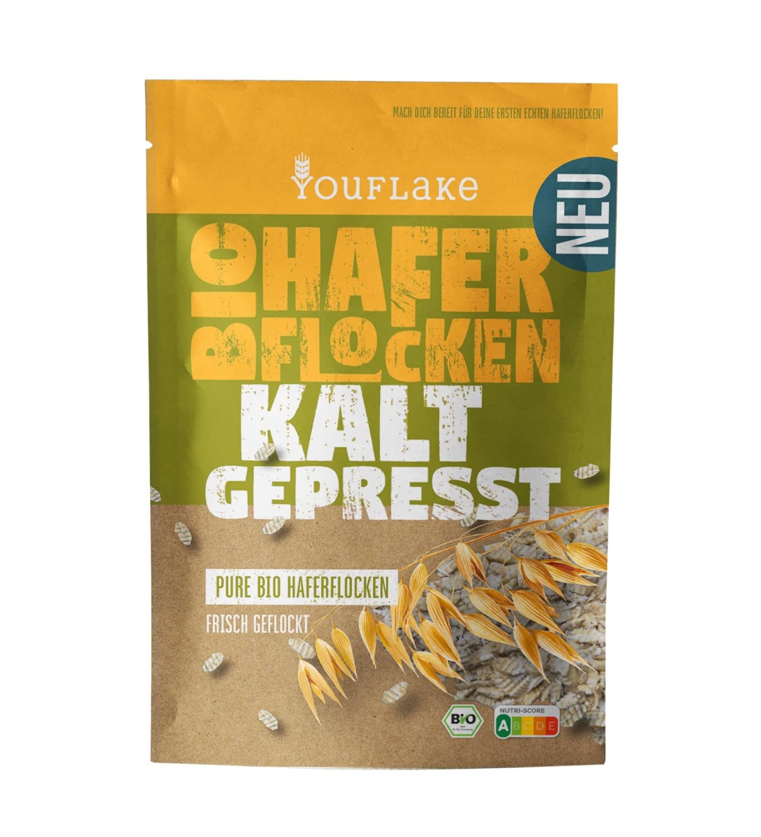 YouFlake YouFlake Organic Cold-Pressed Oat Flour PURE BIO - 320g - 100% Fresh Naked Oat Flakes - Gently and Freshly Pressed