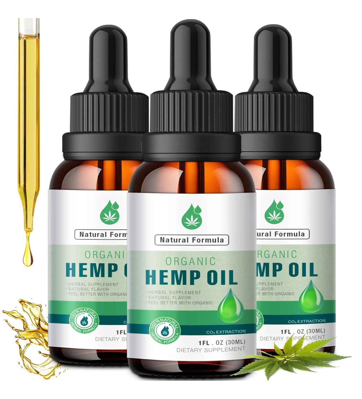 3 Pack Hemp Oil Organic Premium for Pain Relief Skin Anxiety - 2 800 000 Maximum Strength - 100% Natural Hemp Drops Tincture - Hemp Oils with Vegan Non-GMO Grown Fruit - Buy Online on GoSupps.com