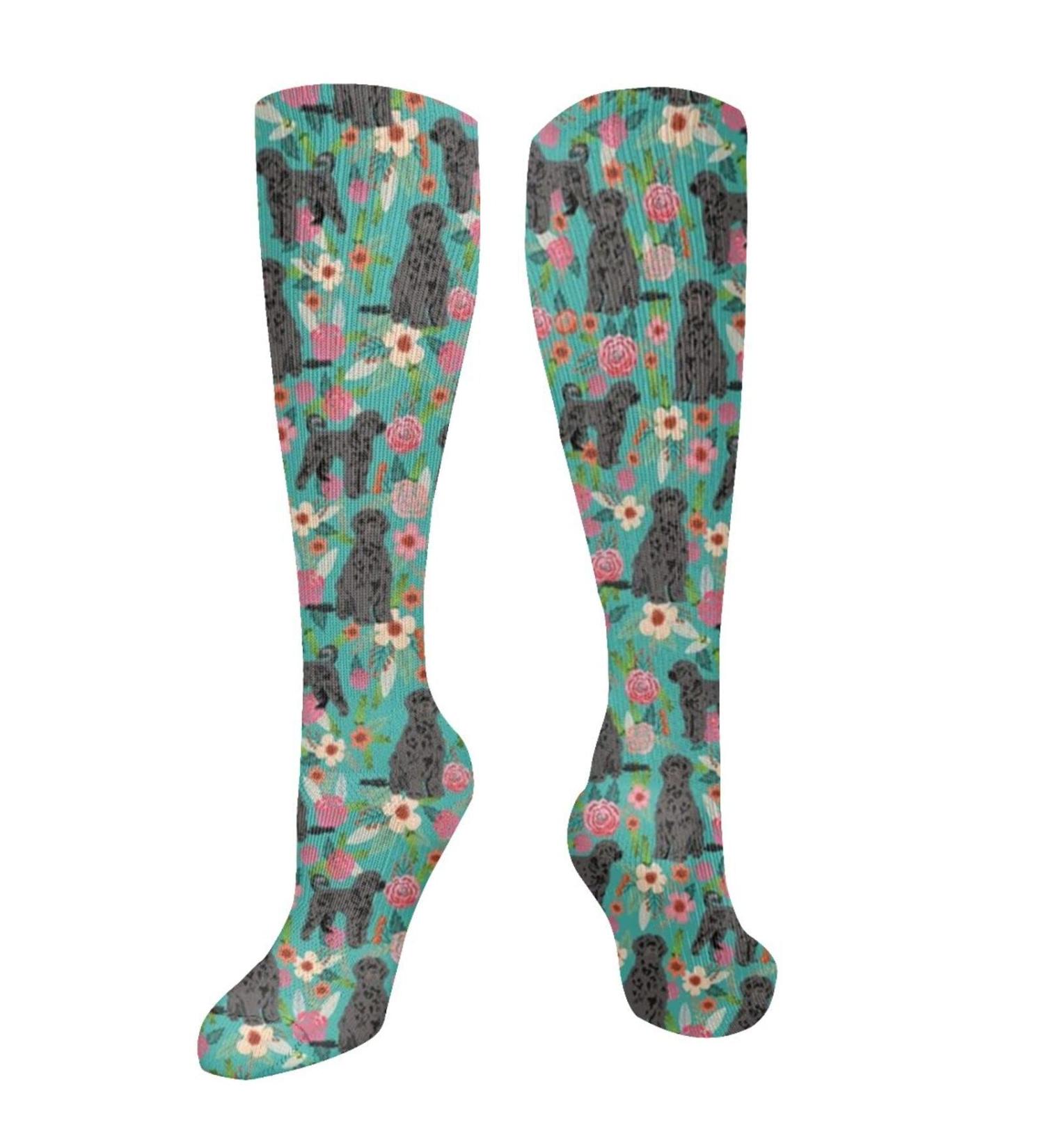 Portuguese Water Dog Compression Socks for Men & Women | 15-20 mmHg Circulation Support | Floral Patterns for Running & Cycling - Buy Online on GoSupps.com
