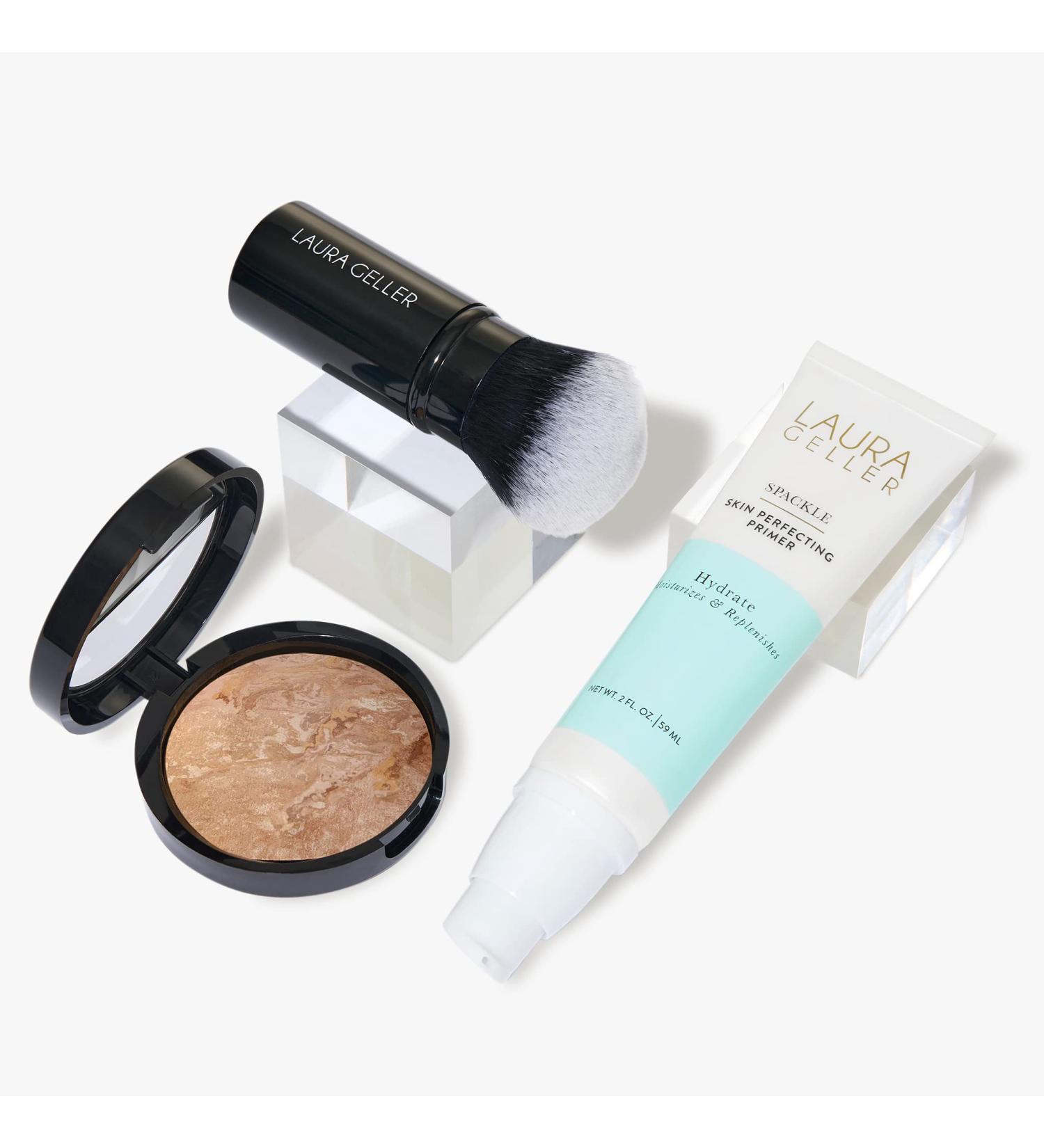 LAURA GELLER NEW YORK Face the Day Kit - Balance-n-Brighten Foundation Medium, Spackle Primer Hydrate, Airbrush Kabuki Brush | 3 PC Set - Buy Online on GoSupps.com