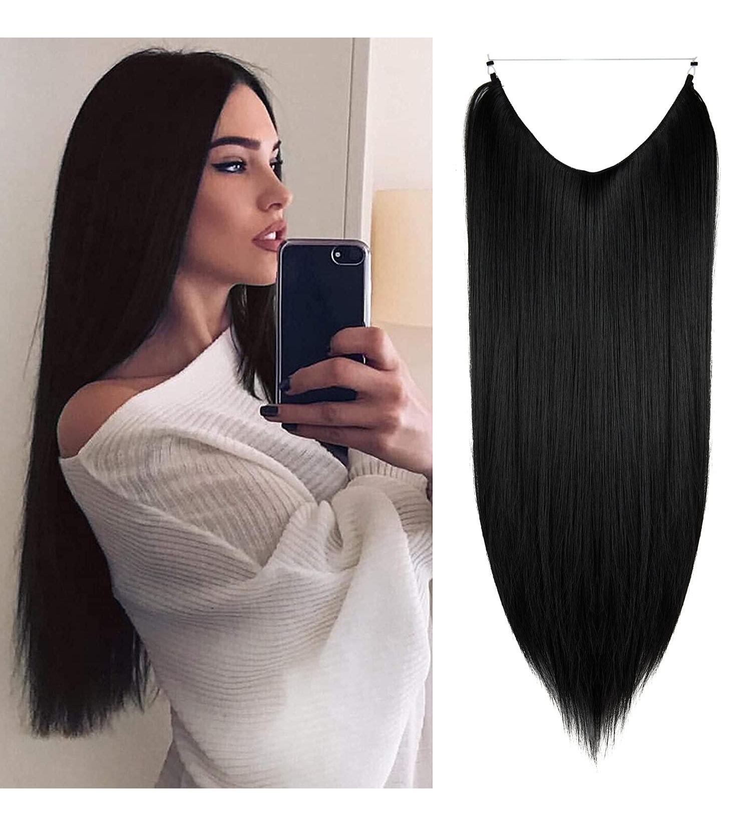 Halo Hair Extensions Invisible Secret Wire Hair Extensions One Piece Long Straight Synthetic Hairpieces for Women Natural Heat Temperature Fiber (22 Inch Dark Black) 22 Inch Dark Black-Straight - Buy Online on GoSupps.com