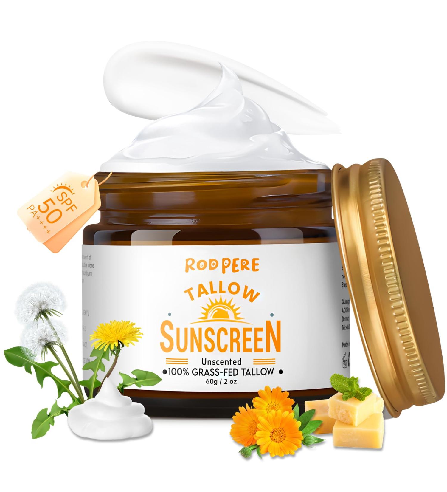 Beef Tallow Sunscreen SPF 50 For Face & Body, 2 oz Natural & Organic Grass-fed Tallow Sun Balm With Zinc, Hyaluronic Acid For Sensitive Skin, Broad Spectrum, Moisturizing, Reef Safe, No White Residue 2 Ounce (Pack of 1) - Buy Online on GoSupps.com