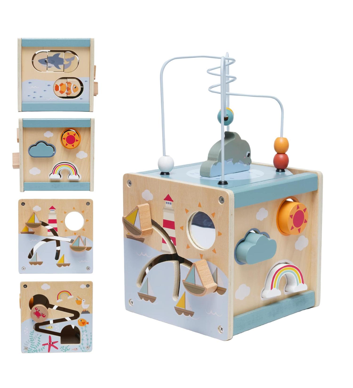 Nukdey Motor Cube Activity Cubes - 6 in 1 Montessori Wooden Toys for Kids 3+ Educational Plug-in Play Dice Sorting Center (Ocean Theme) - Buy Online on GoSupps.com