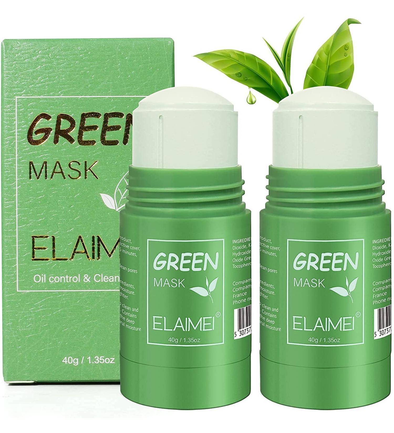 2pc Green Tea Mask Stick for Face Purifying Solid Clay Blackhead Remove Anti-Acne Oil Control Deep Clean Pore Moisturizing Skin Brightening Improves Men Women (2PC) 1.35 Ounce