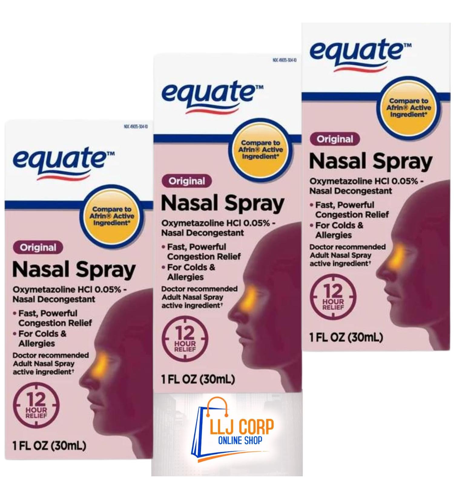 Equate Nasal Spray Original 12 Hour Max Strength 1 Fluid Ounce Pack 3 Bundle with LLJ Corp Sticker. Small - Buy Online on GoSupps.com