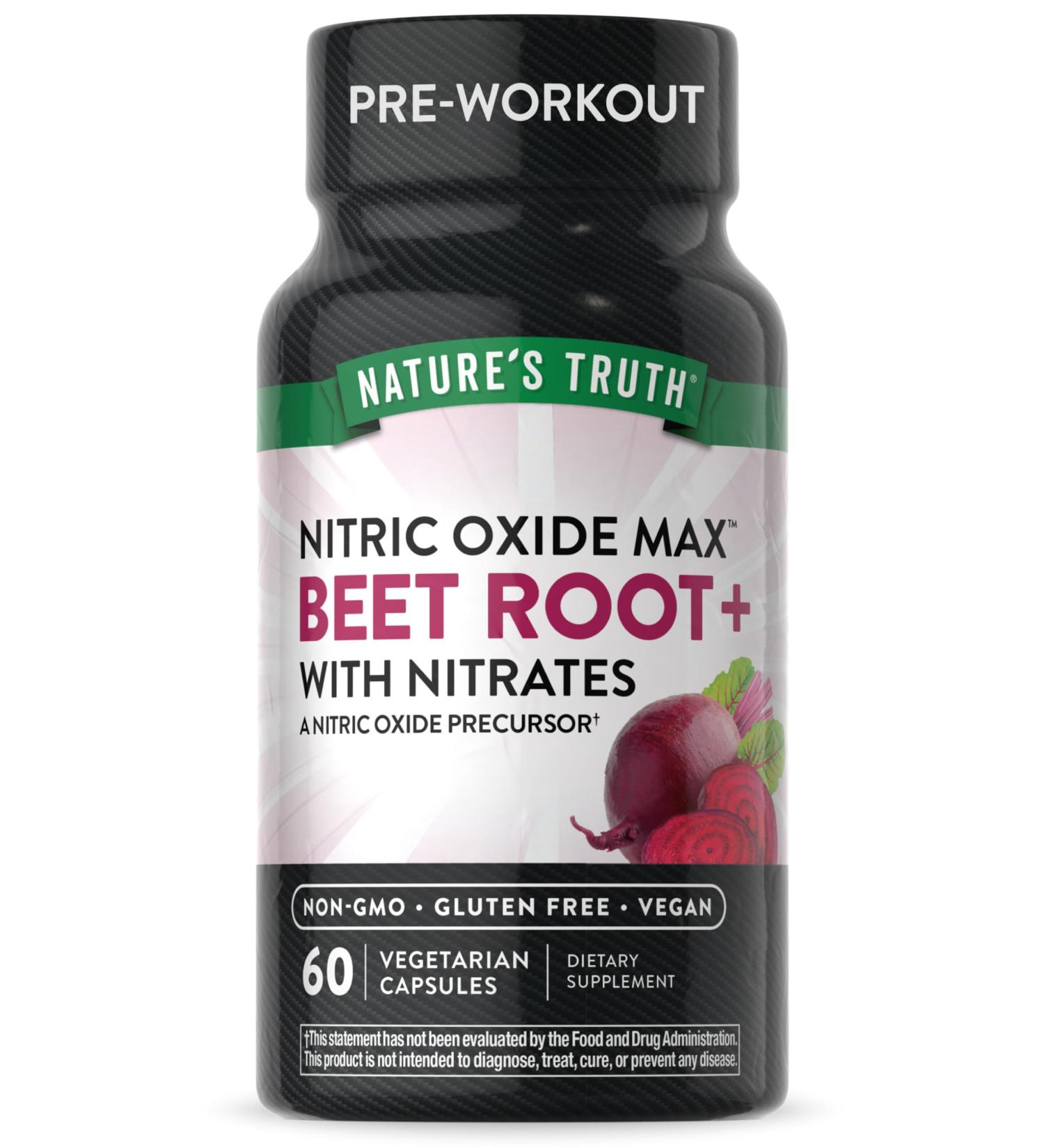 Buy Nature's Truth Beet Root Capsules - 60 Count | Vegan Non-GMO Gluten-Free Nitric Oxide Supplement for Men & Women | Pre-Workout Boost - Buy Online on GoSupps.com
