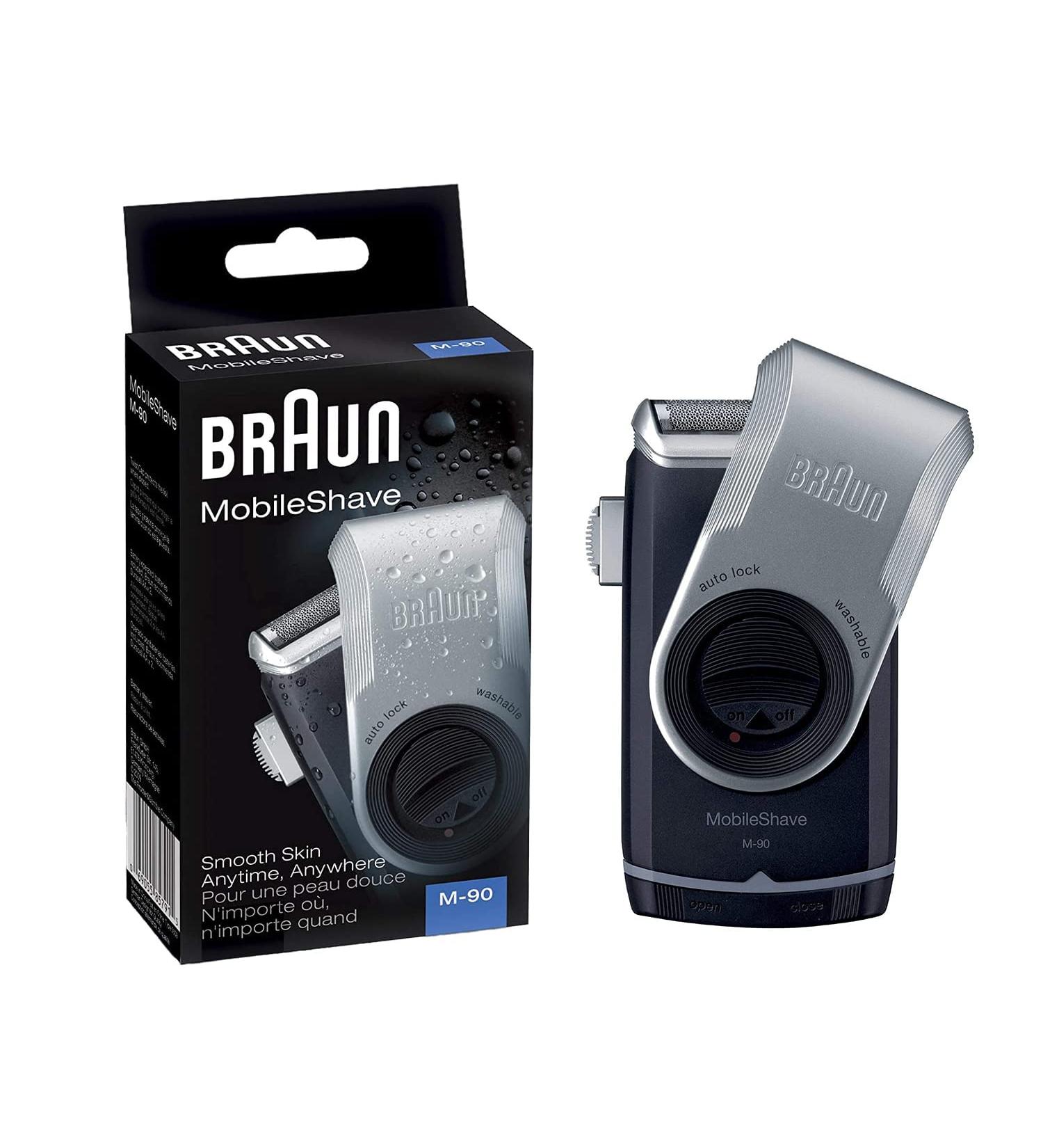 Braun MobileShave M-90 Travel Shaver Silver - Precision Trimmer, Smart Foil, Wide Floating Foil, Washable - Buy Online on GoSupps.com