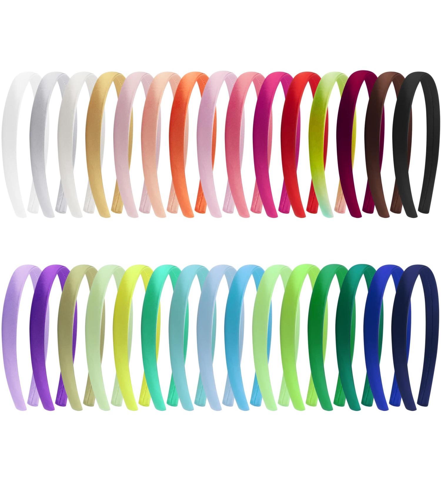 Duufin 30-Piece Satin Craft Headbands for Girls and Women - 30 Colors Multicolored - DIY 1.5cm Plain Headband Set - Buy Online on GoSupps.com