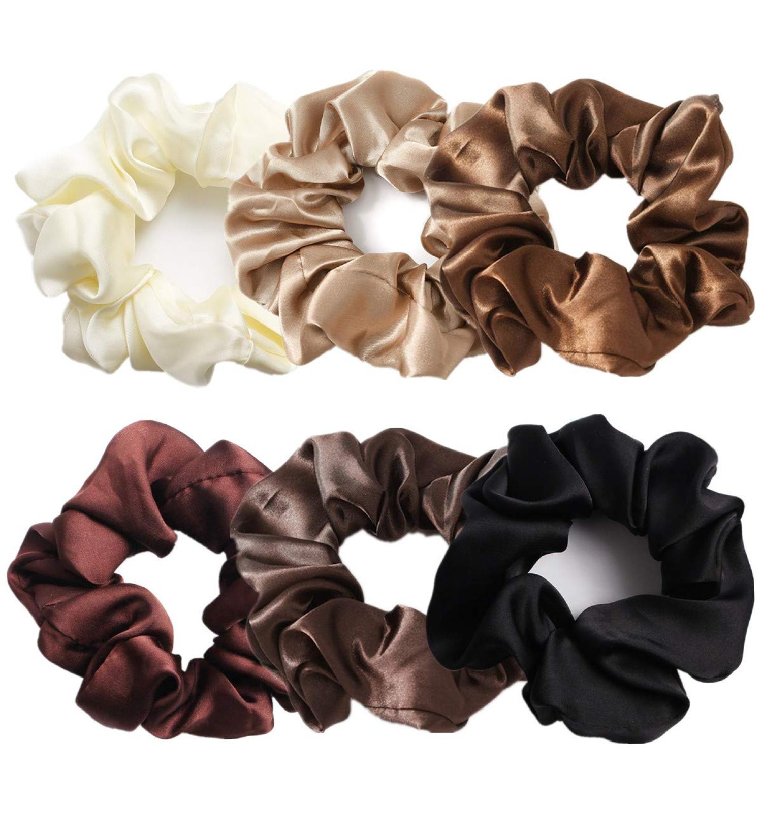 6 Pcs Silk Hair Scrunchies Hair Ties Set - Classic Color Hair Elastic Bracelet Ponytail Holders for Women and Girls - 4.5 Inch (Pack of 6) - Buy Online on GoSupps.com
