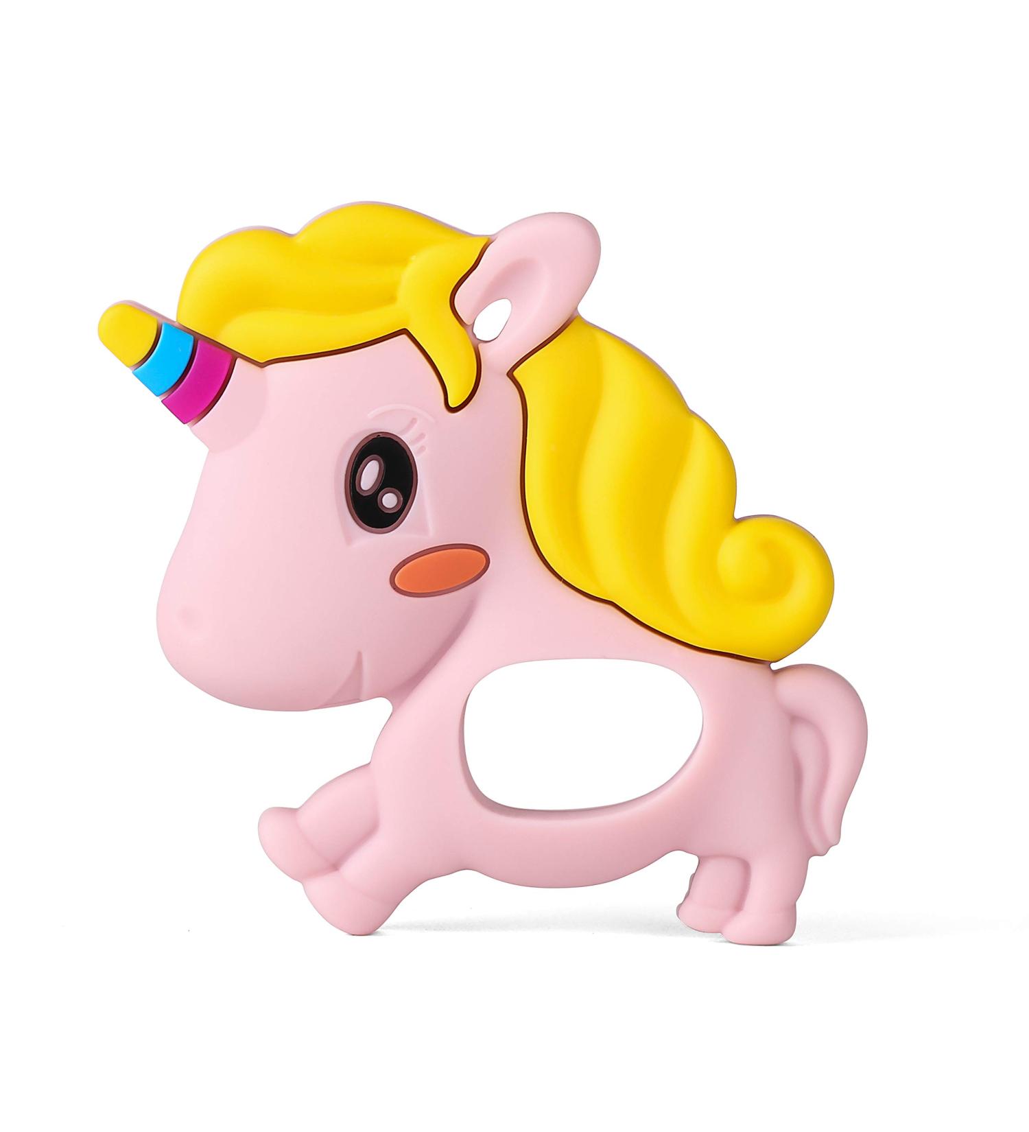 PREMYO Unicorn Teething Ring - BPA Free Silicone Baby Teething Aid - Cooling Relief for Teething Pain - Soft & Safe - Pink - Buy Online on GoSupps.com