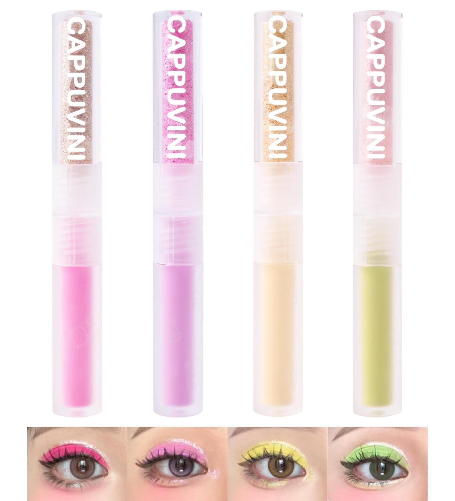 4Pcs Liquid Glitter & Matte Eyeshadow Eyeliner Set 2-in-1 Cream Eyeshadow & Shimmer Liner Korean Sparkly Bling Eye Shadow with Pigmented Long Lasting Quick Dry Glue for Crystals Eye Makeup -Set B - Buy Online on GoSupps.com