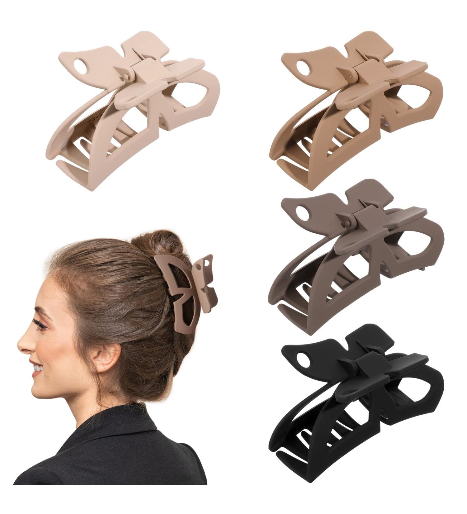 4 Pack Medium Large Hair Claw Clips for Women - Strong Hold Matte Jaw Clips for Thick Curly Hair - Non Slip Neutral Colors - Buy Online on GoSupps.com