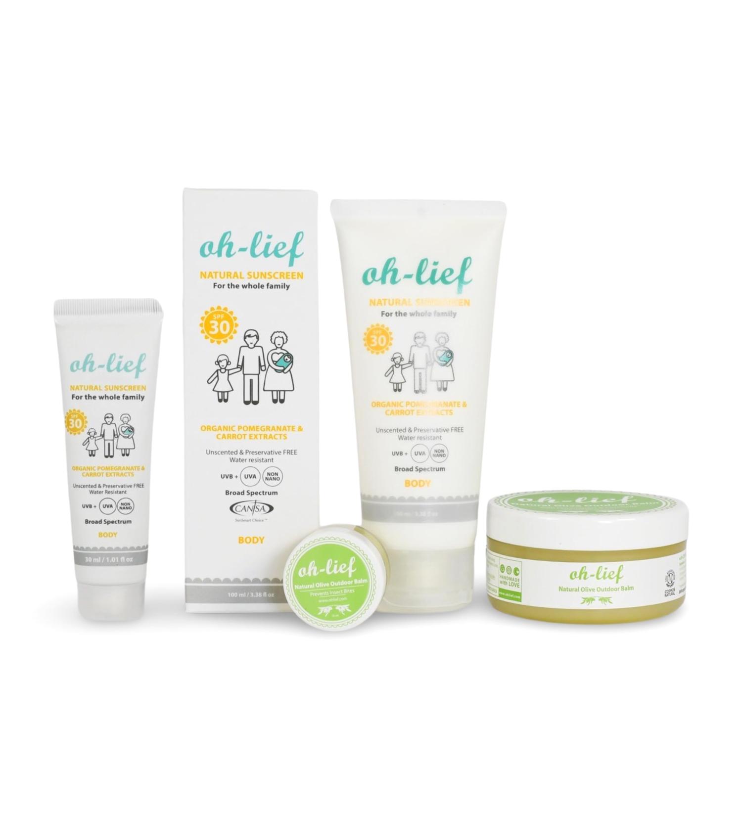 Oh-Lief Natural Outdoor Combination certified Natural & Organic Gentle DEET Free balms & Chemical Free Sun Cream- Suitable for Sensitive Skin and Safe for use While Pregnant or Breastfeeding - Buy Online on GoSupps.com