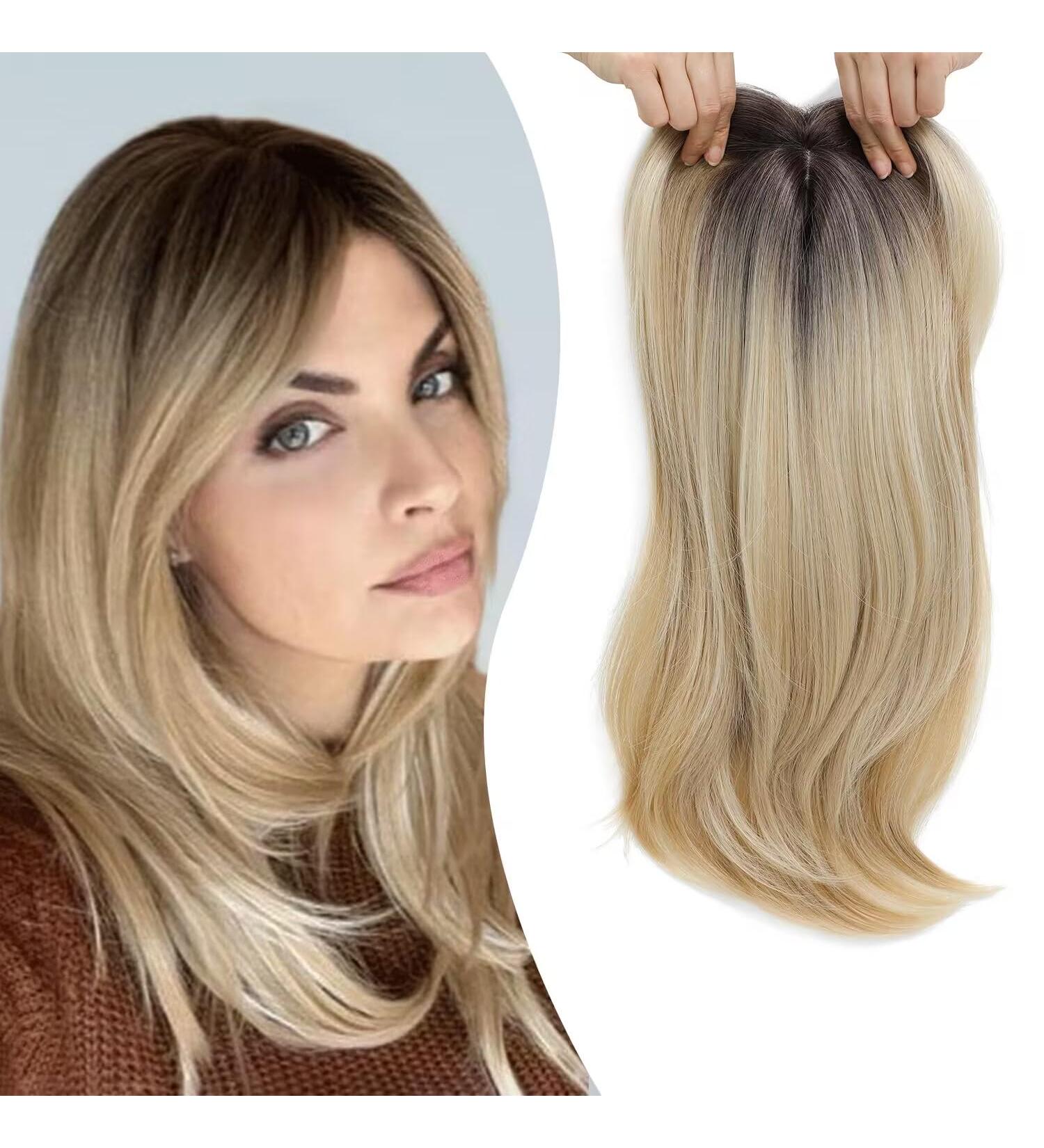 Ms Taj 18inch Ombre Blonde Long Layered Hair Topper - Synthetic Clip-in for Women with Thinning Hair - Add Volume and Style Naturally - Buy Online on GoSupps.com