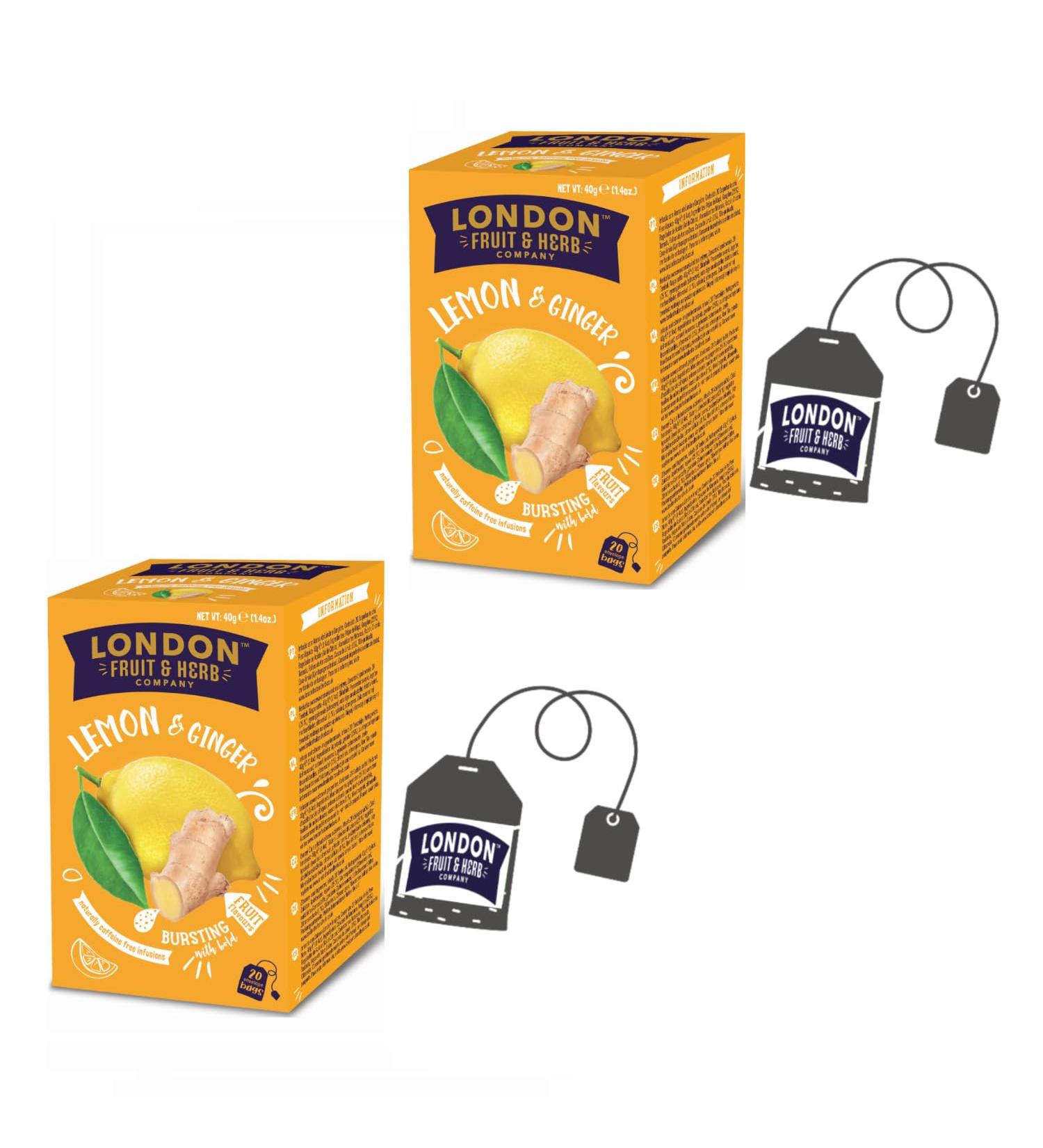  LONDON FRUIT & HERB COMPANY London Fruit | Lemon and Ginger Infusion | Lemon Ginger and Lime Infusion in Single-Bag Tea Bags Caffeine-Free - 2 x 20 Filters (80g) | Digestive Infusion - Buy Online on GoSupps.com