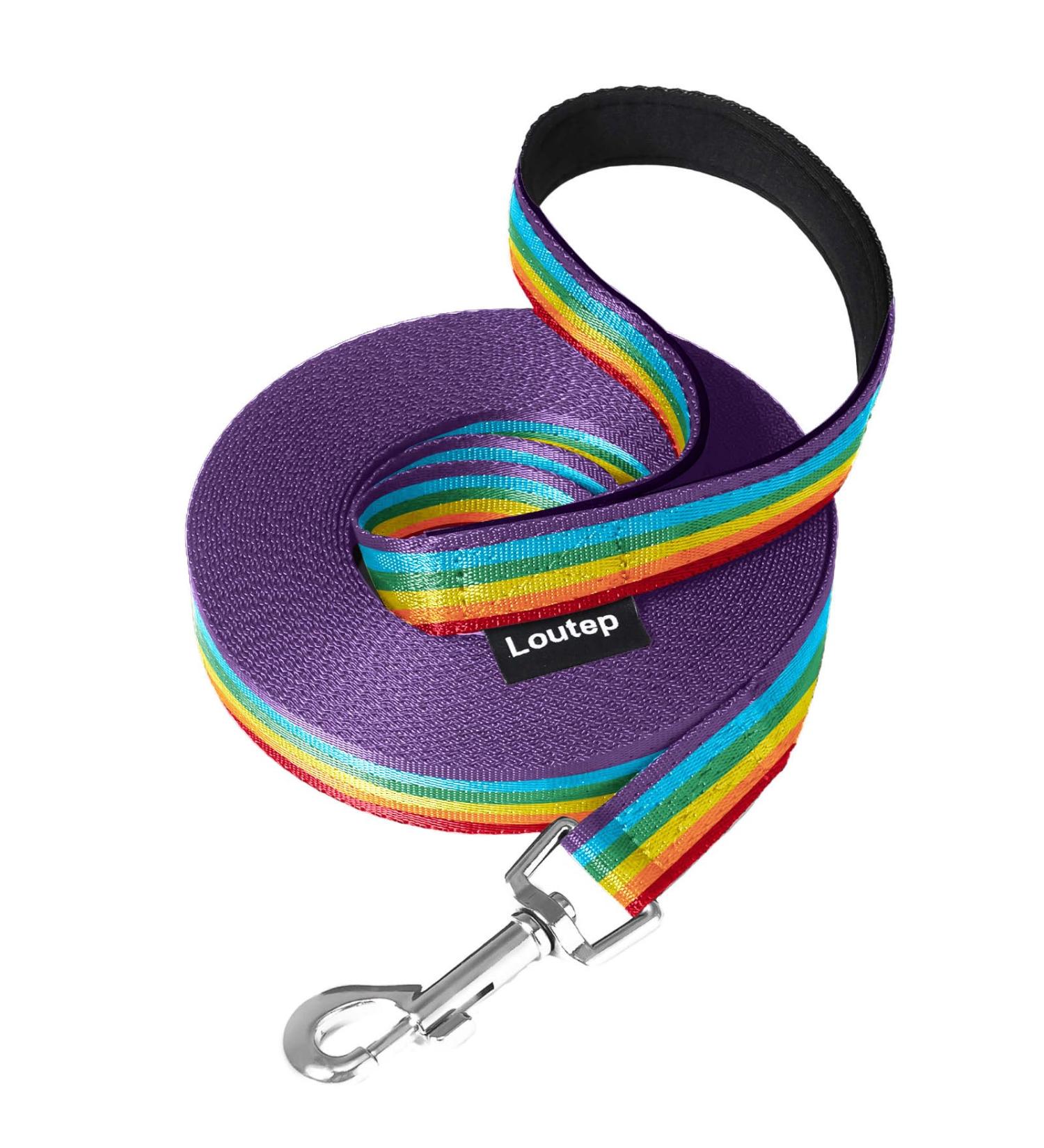 Loutep Rainbow Training Leash for Dogs - Extra Long Nylon Leash (3m to 30m) with Padded Handle for Large Medium & Small Puppies - Durable & Strong - Buy Online on GoSupps.com