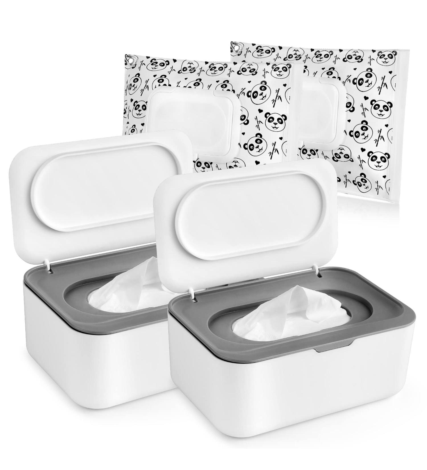 TORASO Wipes Holder with Lid - Baby Wipes Dispenser & Storage Case - 2 Gray + 2 Panda Design - Buy Online on GoSupps.com