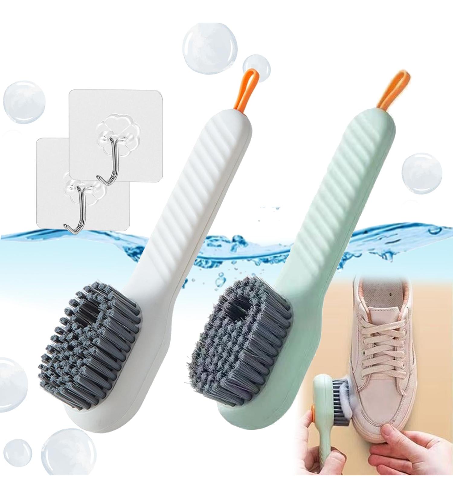 2 in 1 Multifunction Cleaning Brush Liquid Adding Soft Fur Cleaning Brush Household Soft Bristle Cleaning Brush with Liquid Box for Washing Clothes Shoes (Green+White-2pcs) - Buy Online on GoSupps.com