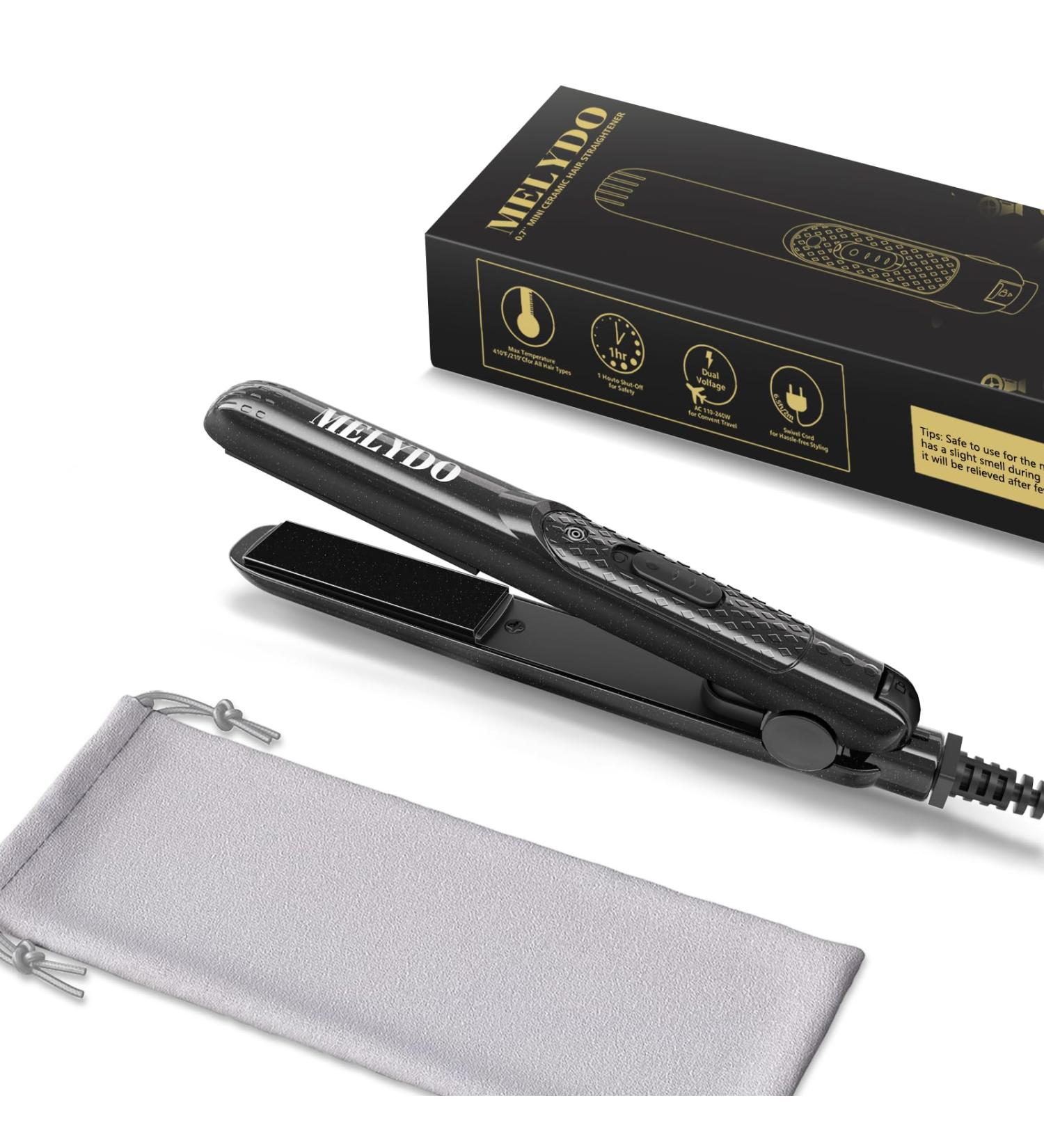 Melydo Mini Smooth Iron for Short Hair | Portable Hair Straightener | Dual Power Supply & Ceramic Heating Plate (Black) - Buy Online on GoSupps.com