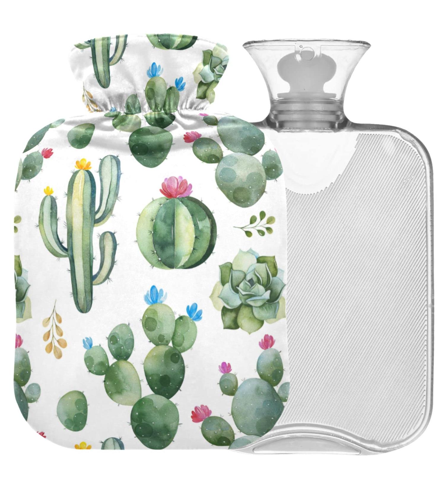 NAANLE 2L Hot Water Bottle with Watercolor Cactus Cover - Pain Relief & Heat Therapy for Menstrual Cramps | Large Warm-Up Bag - Buy Online on GoSupps.com