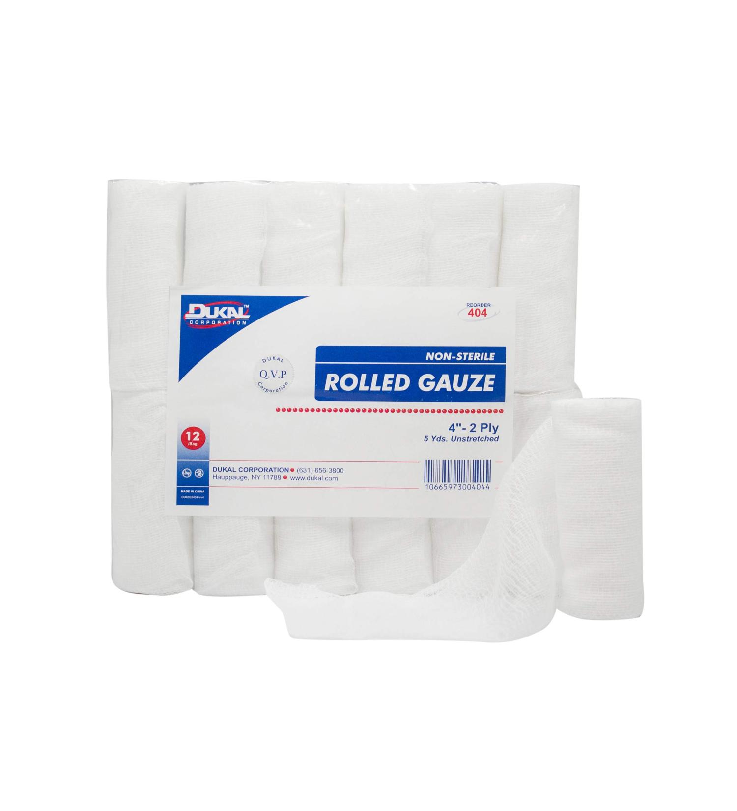 Dukal Rolled Gauze Non-Sterile 4" W x 5 yd. L 2-Ply (12 Bags of 8) (Pack of 96)