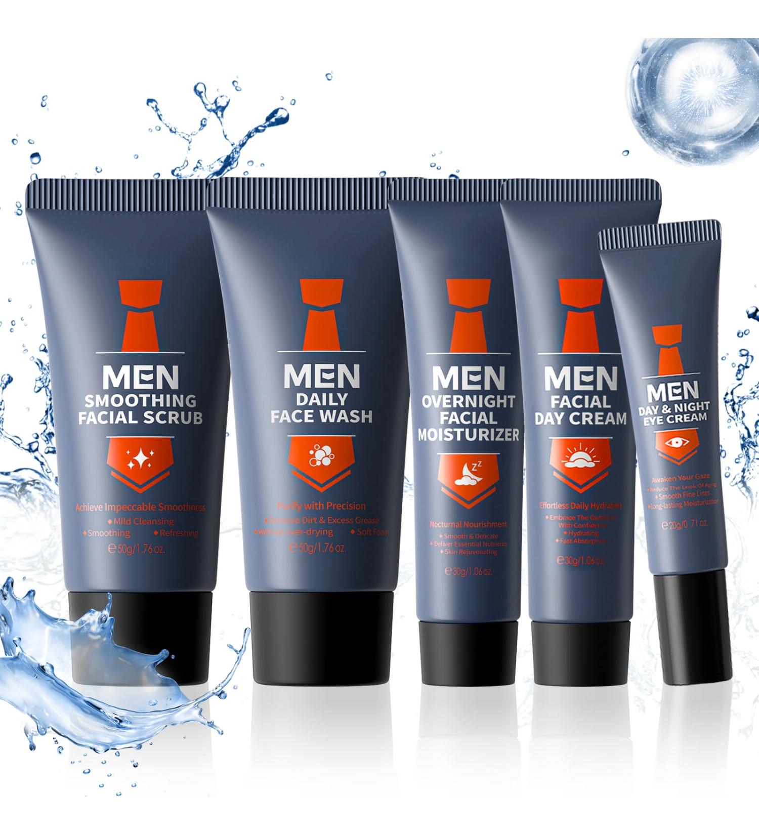 Mens Skincare Set Valentines Day Gifts for Him 5Pcs Mens Facial Care Kit - Facial Cleanser Facial Scrub Day Cream Eye Cream and Overnight Moisturizer Travel Size Mens Skincare Gift Set - Buy Online on GoSupps.com