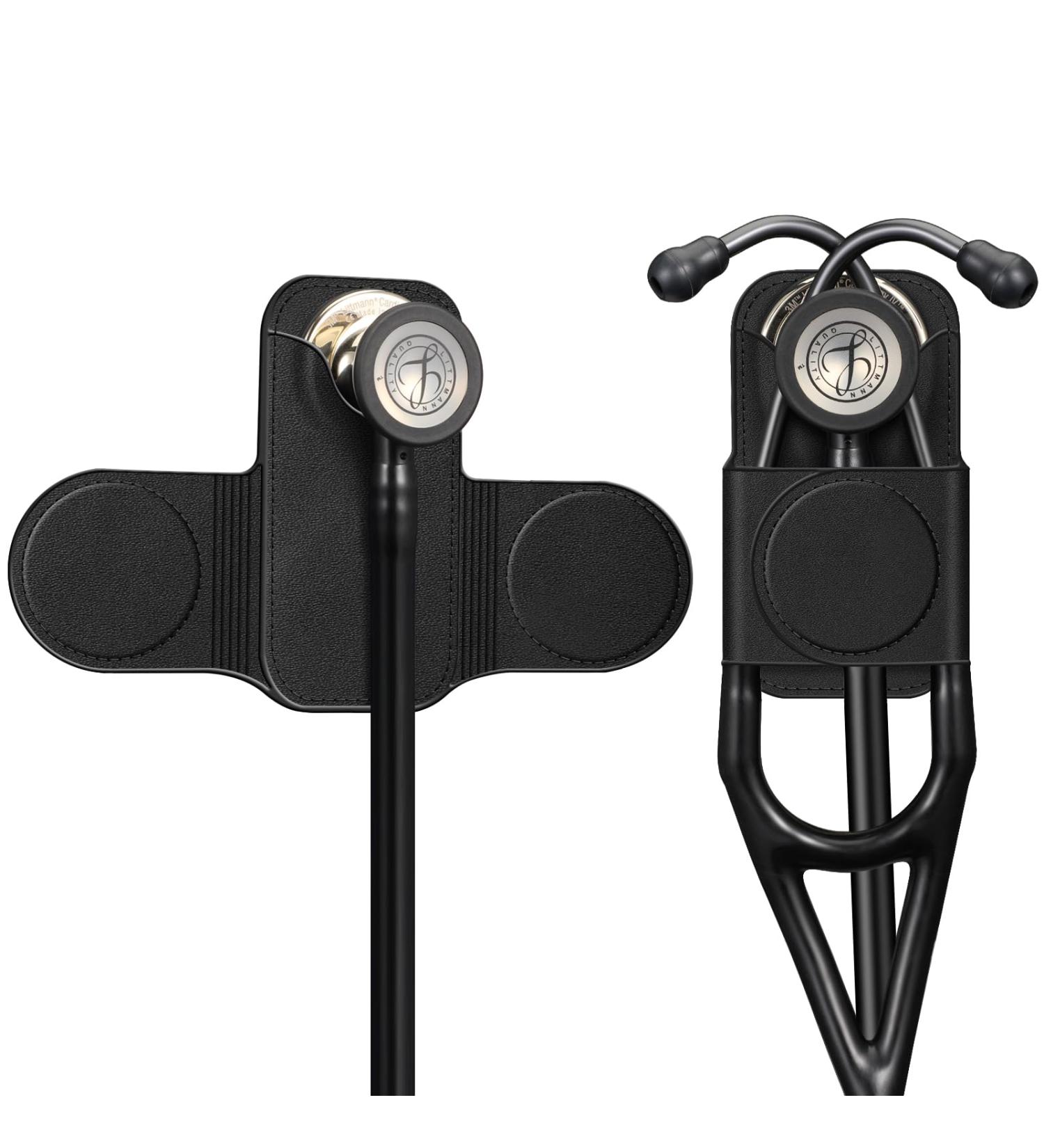 Premium PU Leather Stethoscope Holder Clip - Magnetic Lightweight Holster for Physicians Nurses & EMTs - Fits 3M Littmann & Most Stethoscopes - Black - Buy Online on GoSupps.com
