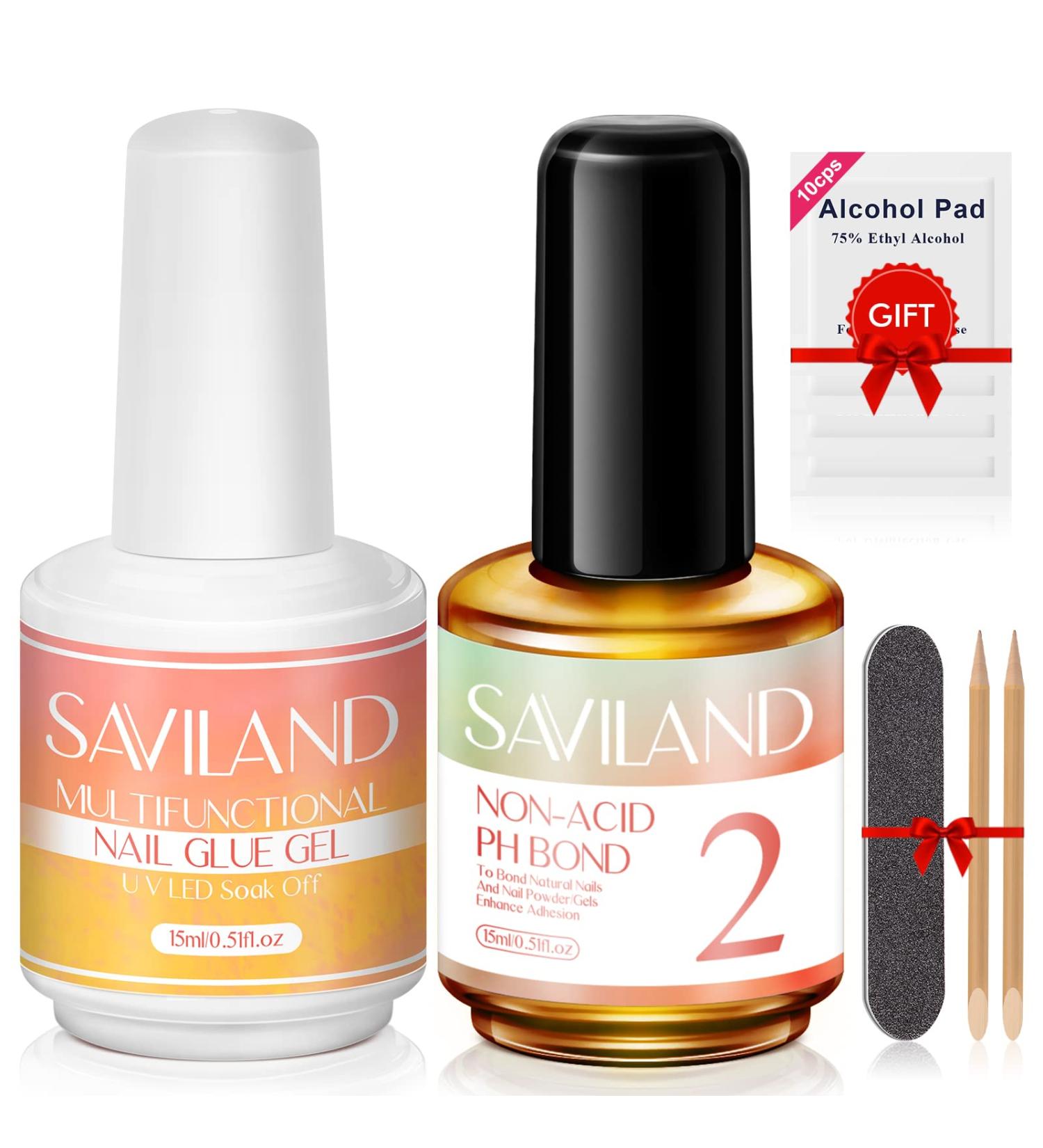 Saviland Nail Glue Gel Kit - Non-Acid PH Bond, Super Bonding Nail Glue for False Tips, Extensions - Basic Nail Tools Included - Buy Online on GoSupps.com