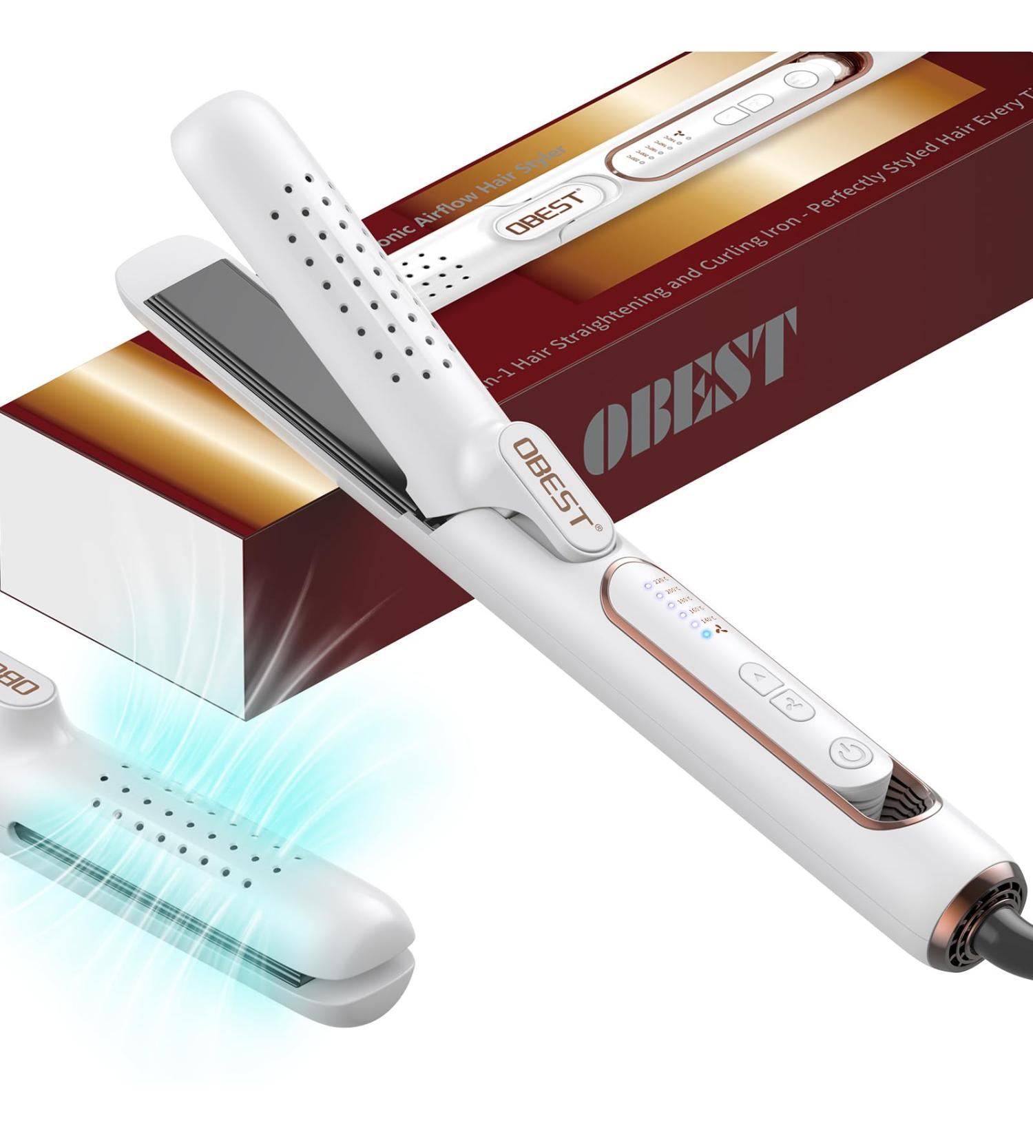 OBEST 360 Airflow Curling Iron & Titanium Flat Iron - 2 in 1 Fast Heat Straightener & Curler with Cooling Air Dual Voltage for Travel - White - Buy Online on GoSupps.com