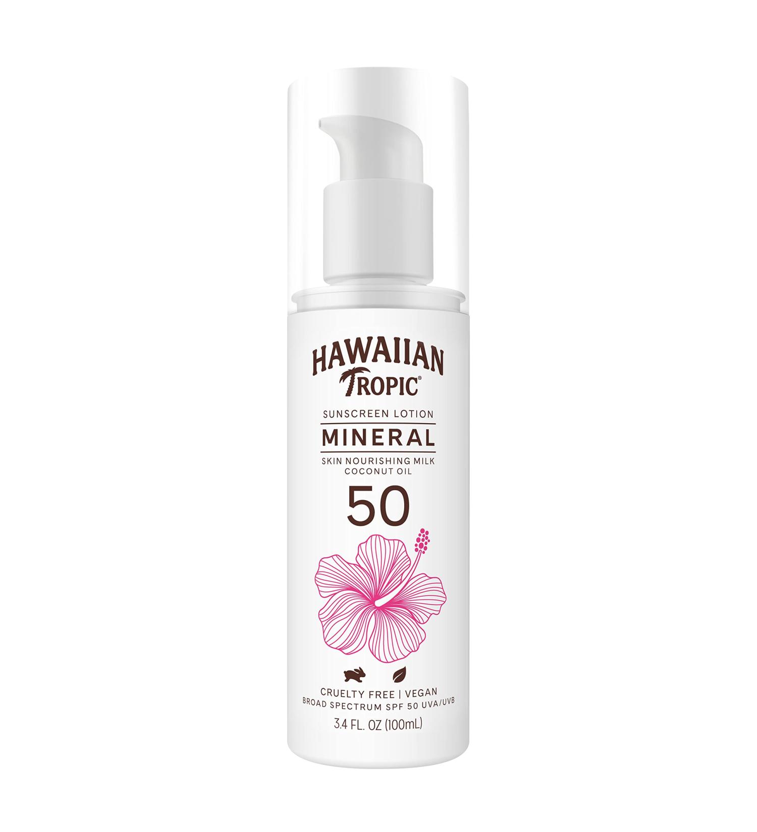 Hawaiian Tropic Mineral Sun Milk Body Lotion SPF 50 - 3.4 Fl Oz (1 Count) | Broad Spectrum SPF 50 Lotion for Sun Protection - Buy Online on GoSupps.com