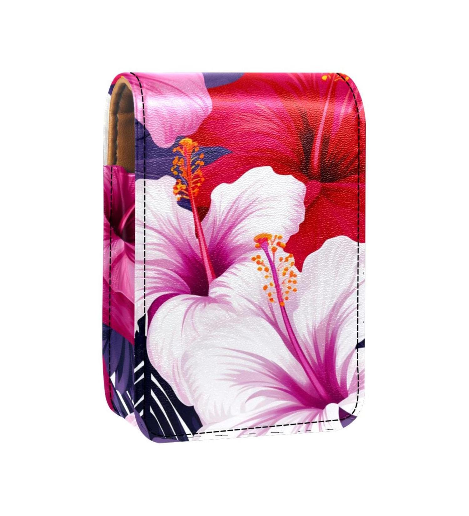 Buy Tropical Flower Leather Lipstick Case - Mini Lip Gloss Organizer with Mirror | International Shipping Available - Buy Online on GoSupps.com