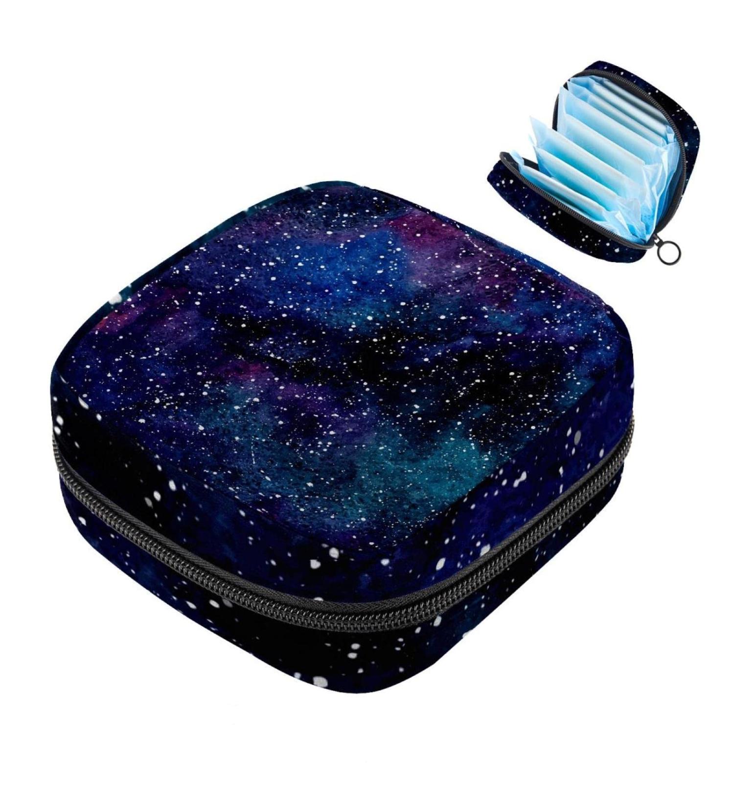 Cosmic Menstruation Pad Bag with Zipper | Colorful Tampon Collecting Bag for Women & Girls - Galaxy Night Sky Pattern - Buy Online on GoSupps.com