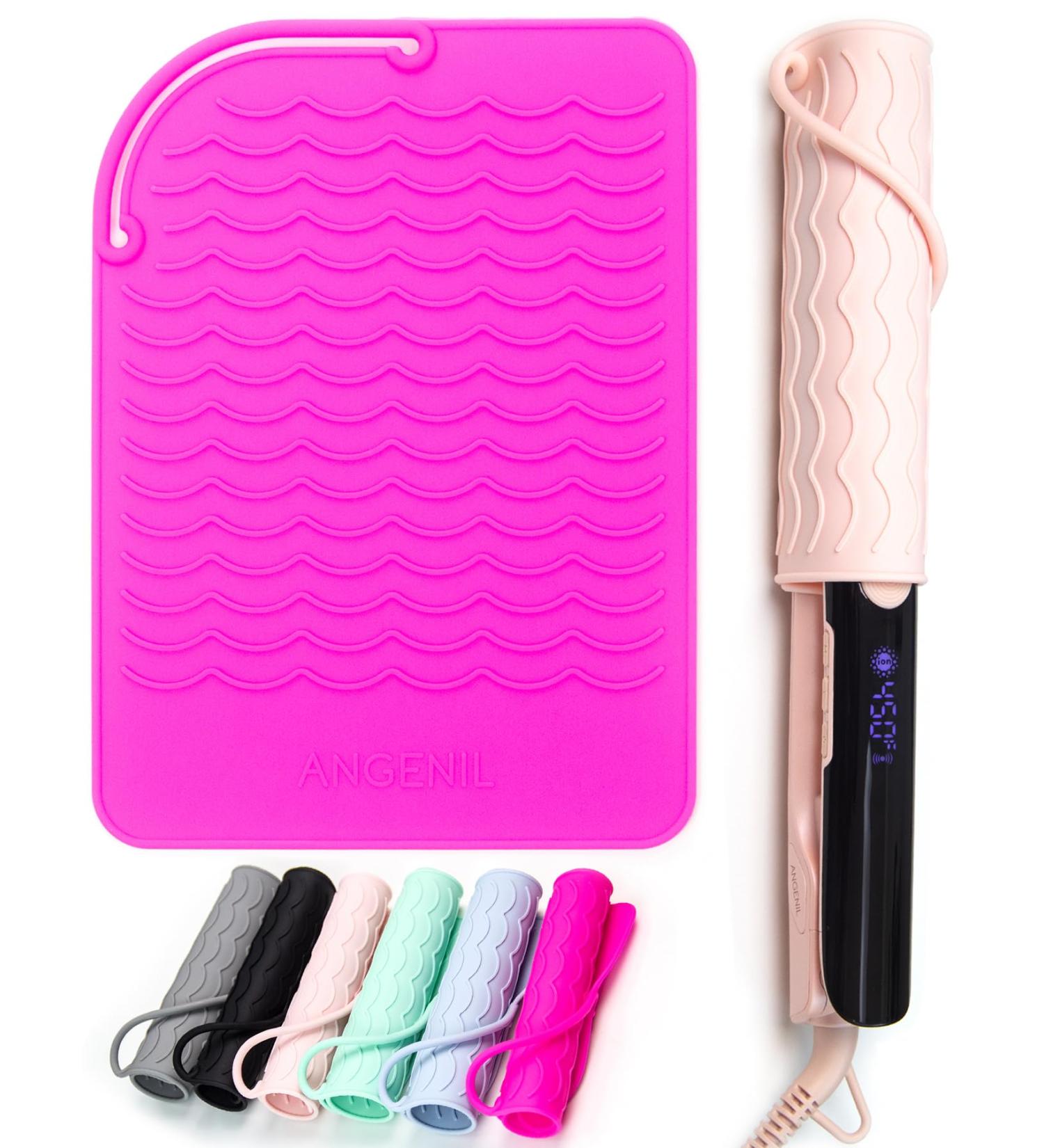 Angelil Heat-Resistant Mat for Curls & Styling - 23cm x 17cm Pink Silicone Surface for Hot Hair Tools - Buy Online on GoSupps.com