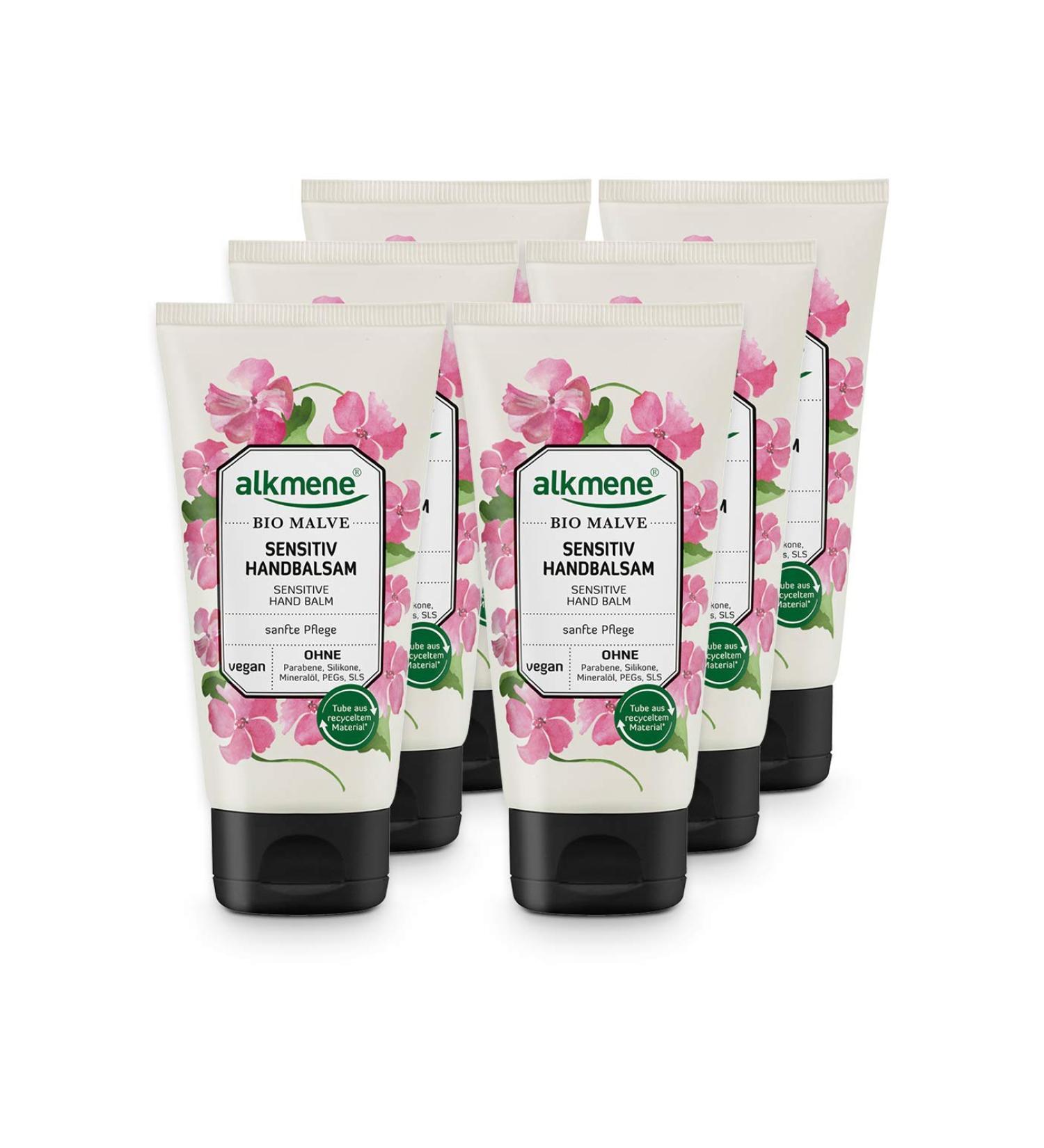 alkmene Organic Mallow Hand Balm - Cream for Sensitive and Dry Hands - Free from Silicones Parabens Mineral Oils PEGs SLS & SLES - Hand Care (6x 75ml) - Buy Online on GoSupps.com