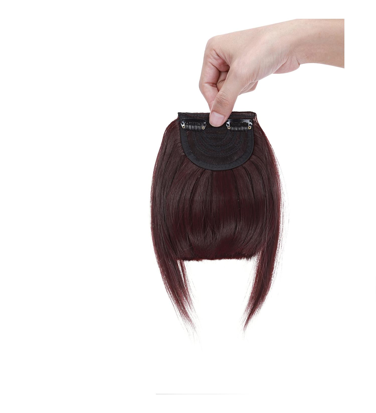 Clip In Bangs Hair Extensions - Wine Red Front Fringe Hairpiece for Women - Buy Online on GoSupps.com