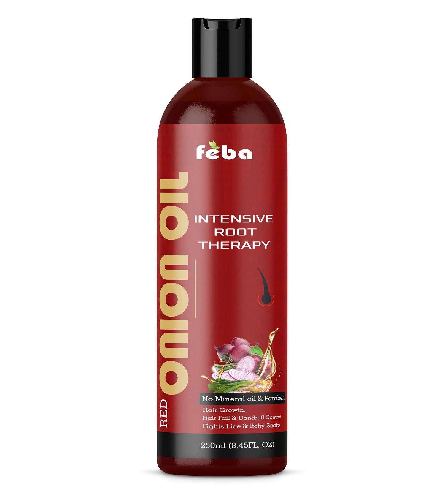 Feba Red Onion Oil For Hair Growth Men and Women Natural Ingredients No Mineral & Paraben Intensive Hair Root Therapy (250 ml) - Buy Online on GoSupps.com